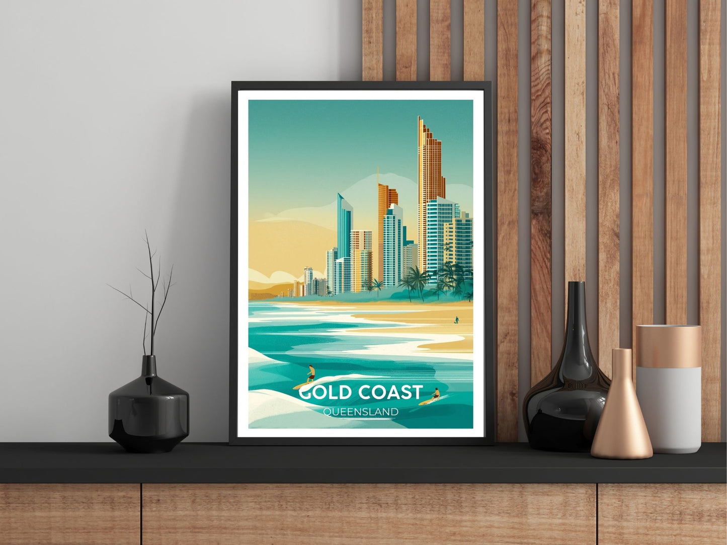Close-up of Gold Coast travel poster matte texture – Atlas Prints