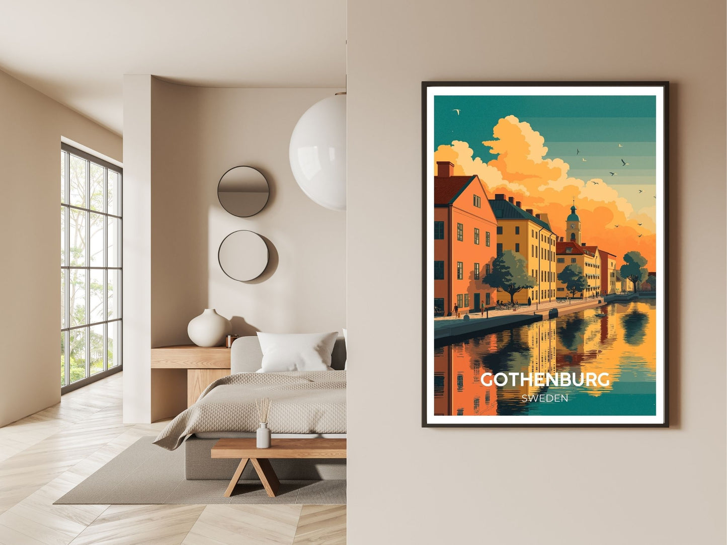 Gallery wall display of Gothenburg Sweden travel poster – Atlas Prints