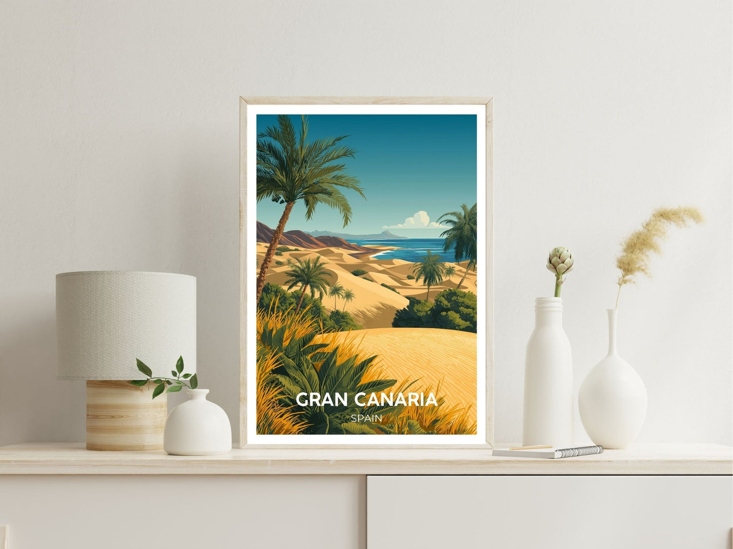 Gran Canaria Spain wall art print displayed in bedroom – Atlas Prints
