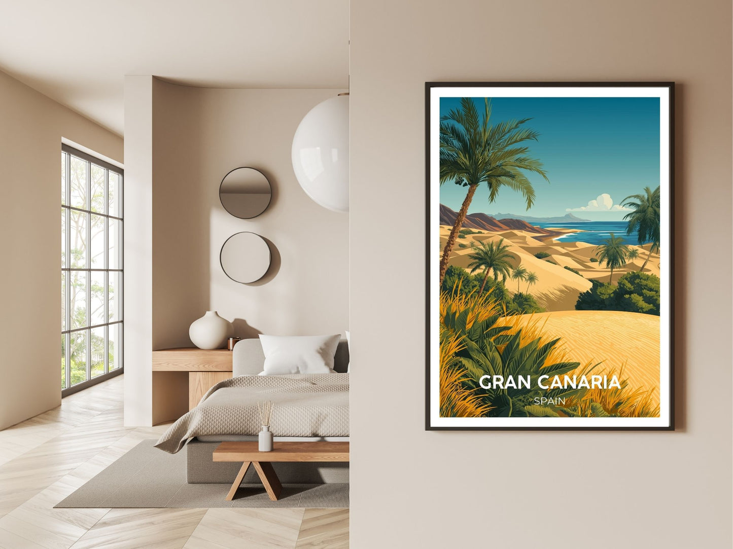 Gallery wall display of Gran Canaria Spain travel poster – Atlas Prints