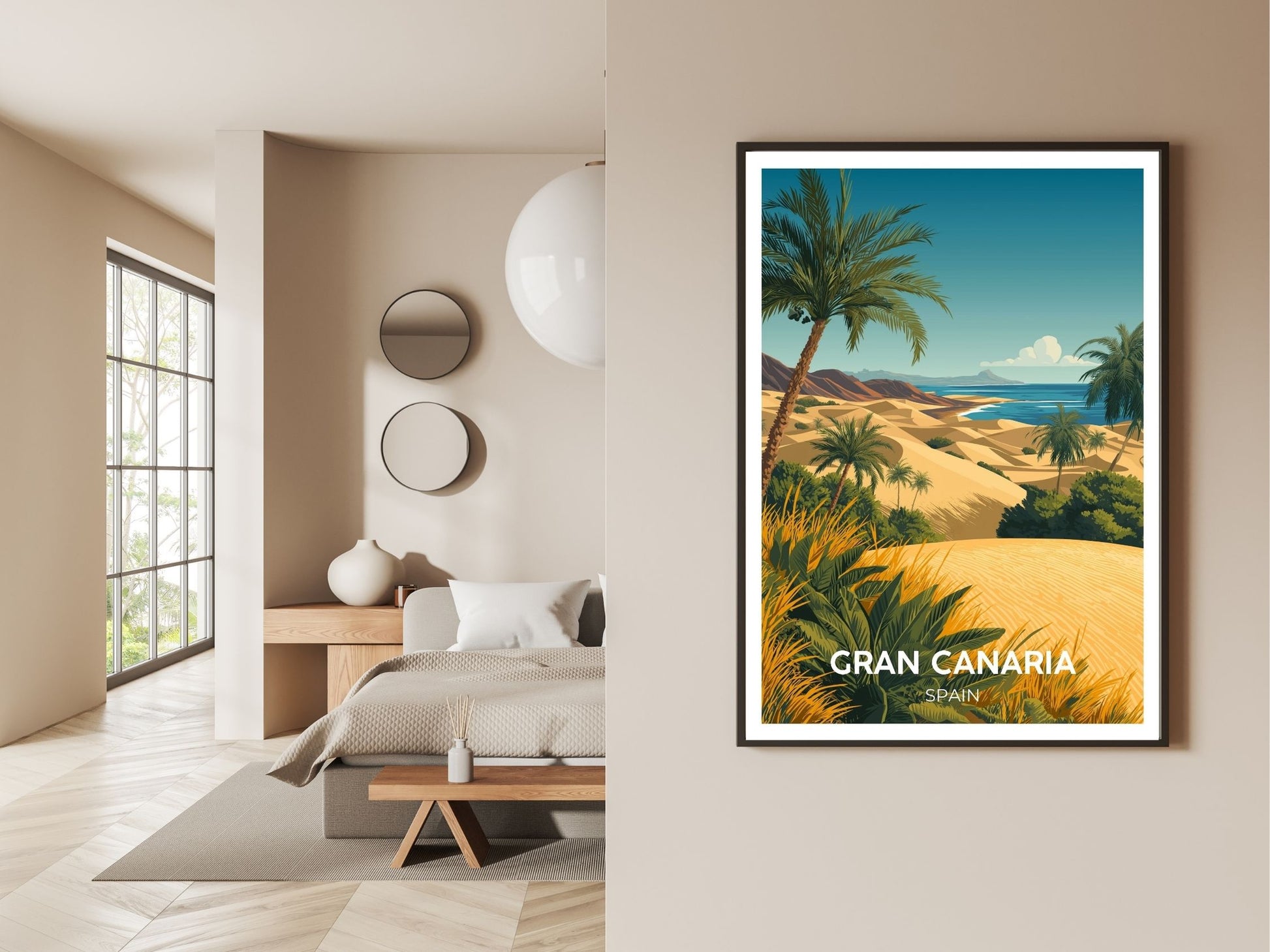 Gallery wall display of Gran Canaria Spain travel poster – Atlas Prints