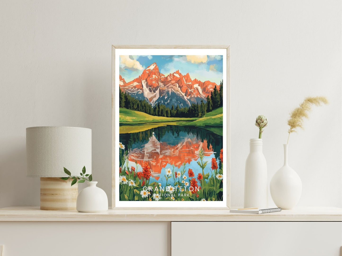 Grand Teton National Park wall art print displayed in bedroom – Atlas Prints