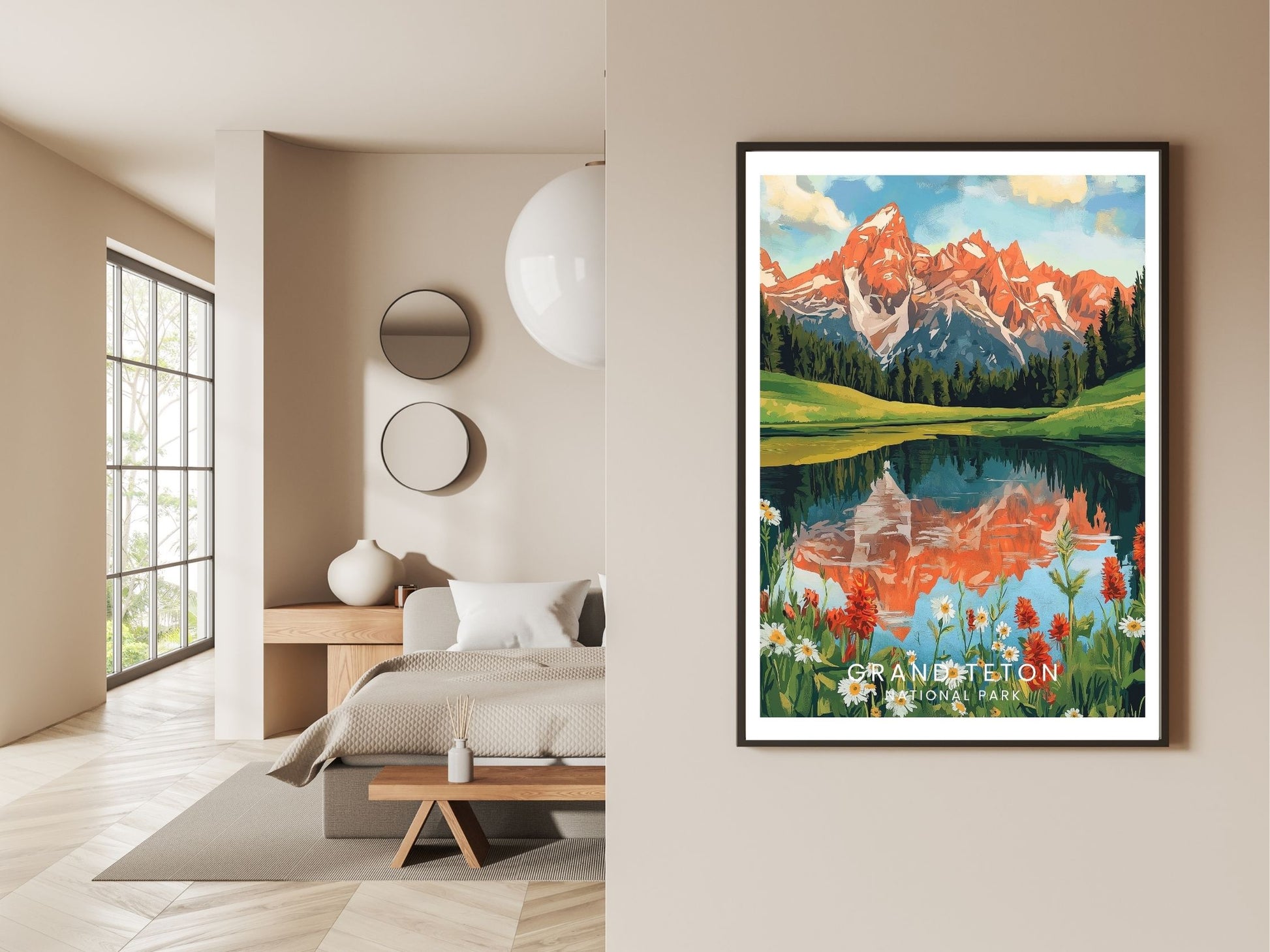 Gallery wall display of Grand Teton National Park travel poster – Atlas Prints