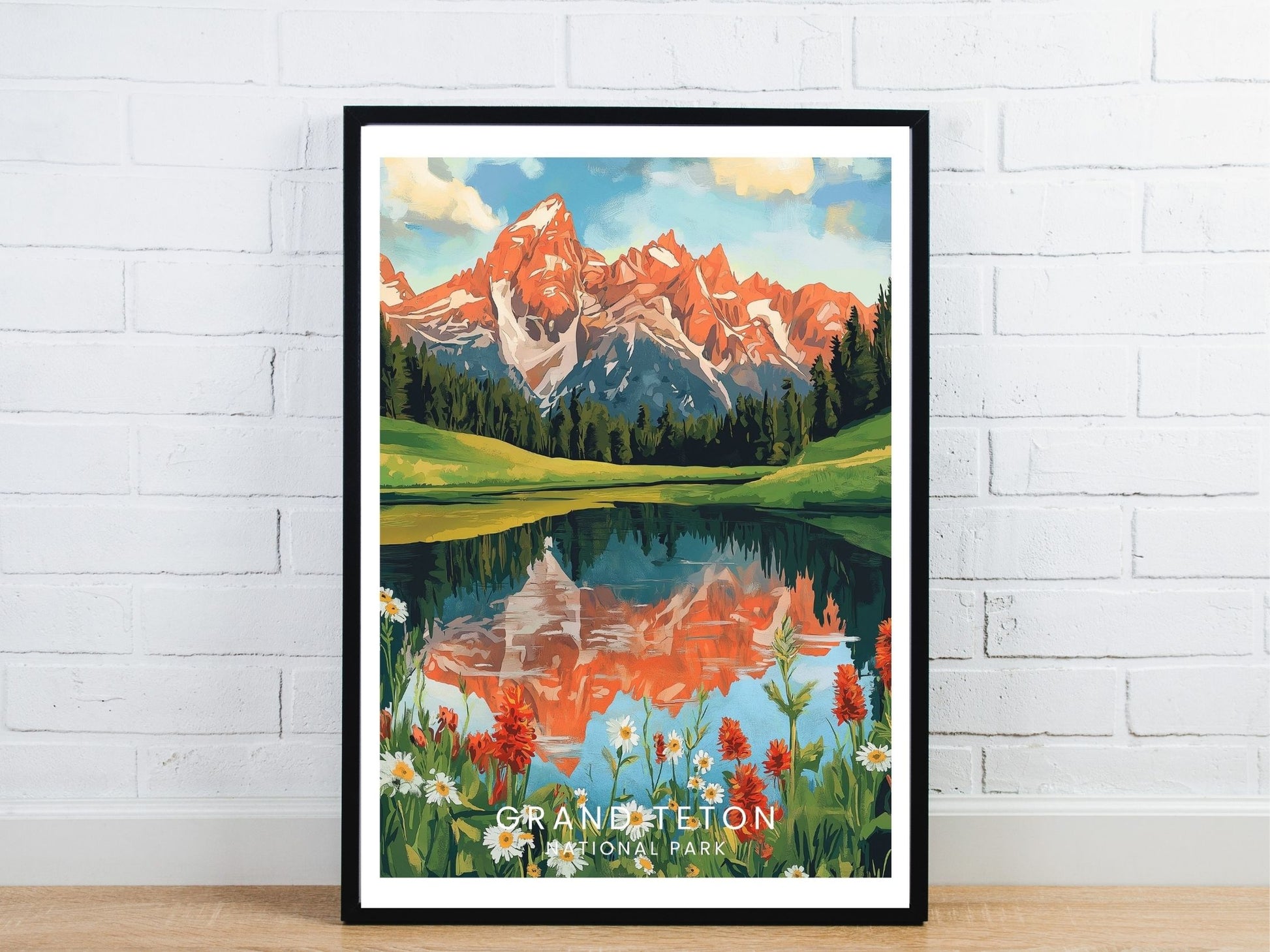 Minimal Grand Teton National Park travel art poster – Atlas Prints