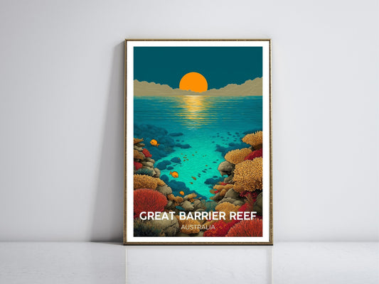 Great Barrier Reef framed vintage travel poster – Atlas Prints