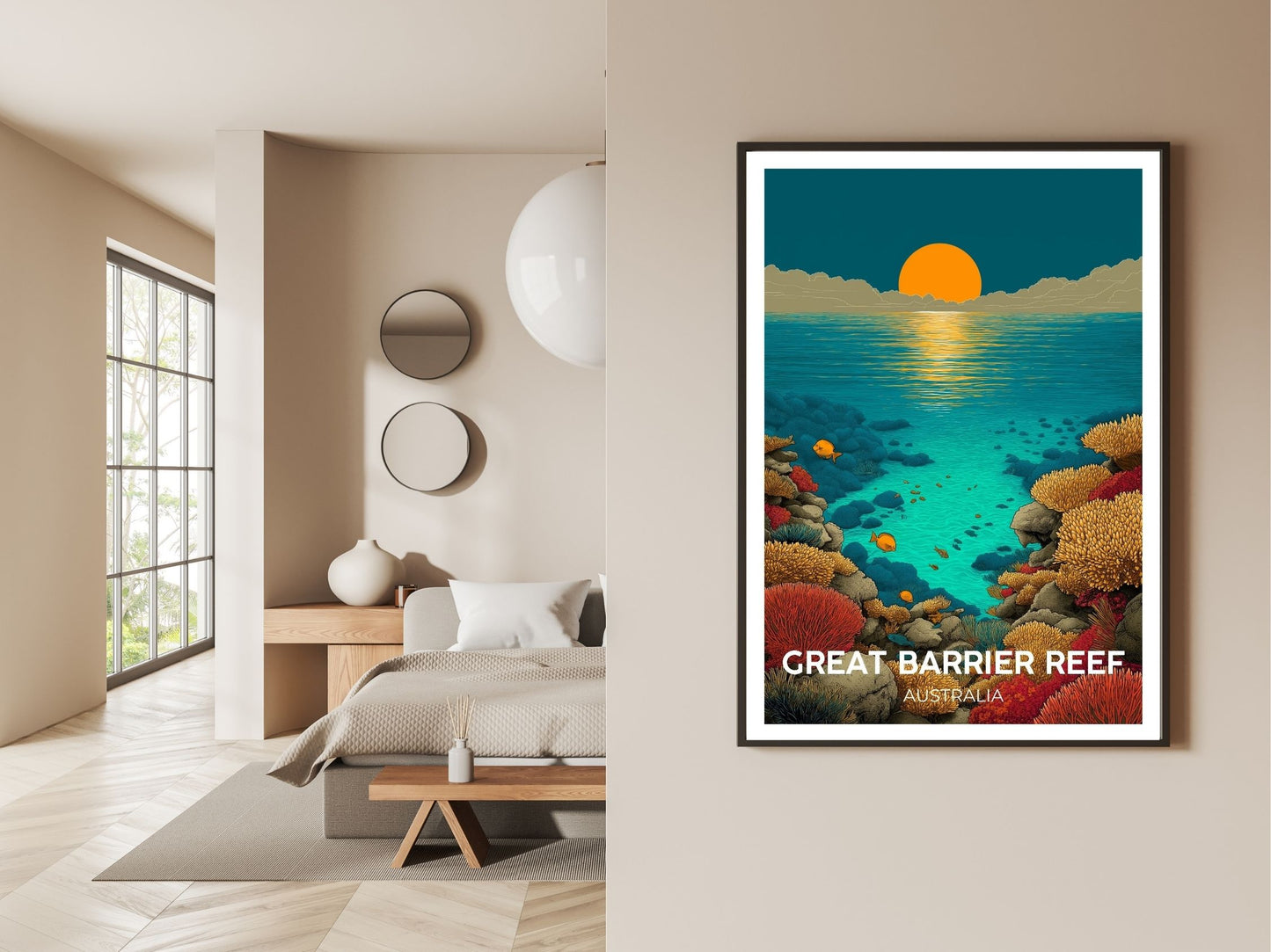 Gallery wall display of Great Barrier Reef travel poster – Atlas Prints