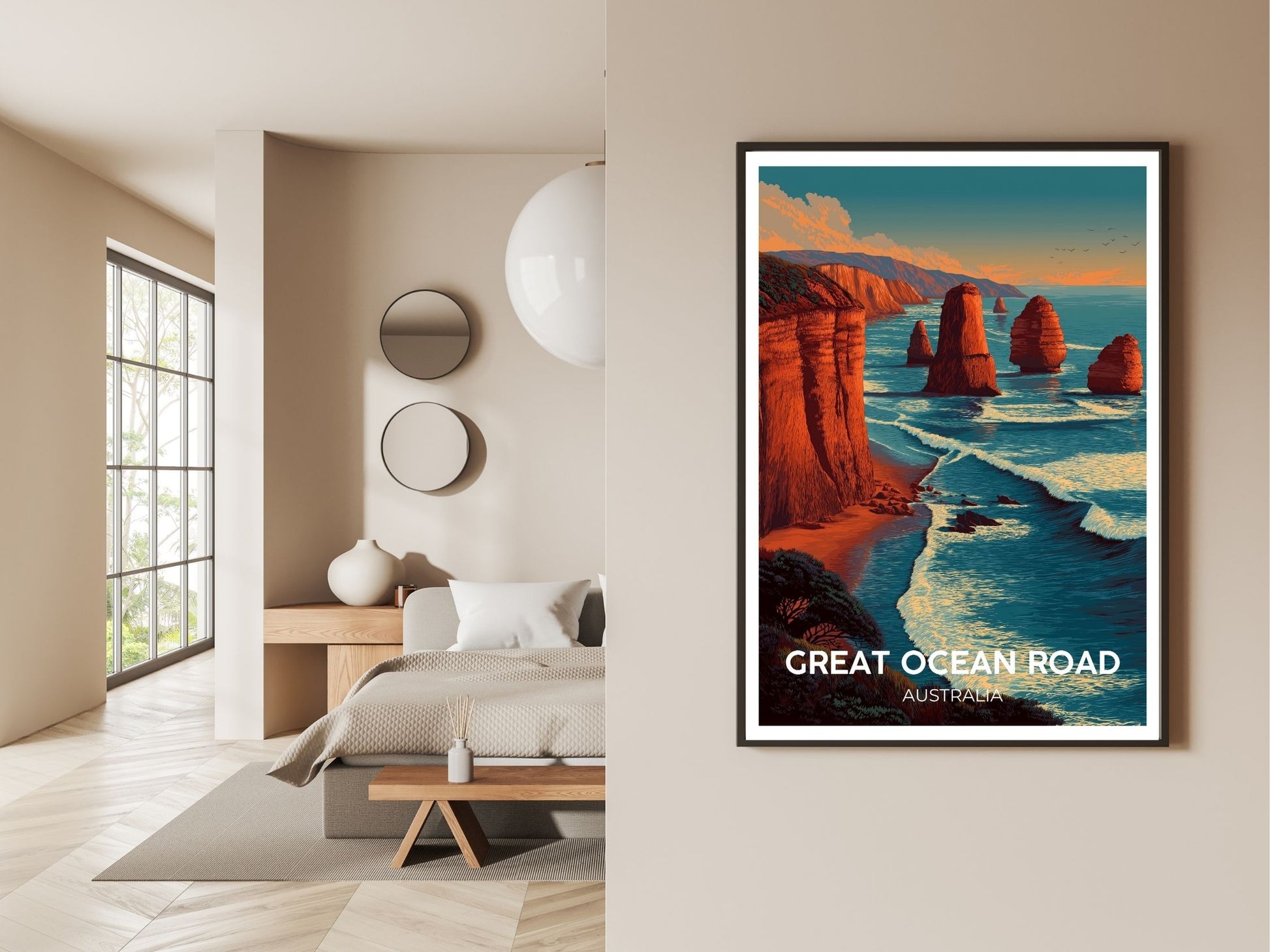 Great Ocean Road Australia wall art print displayed in bedroom – Atlas Prints