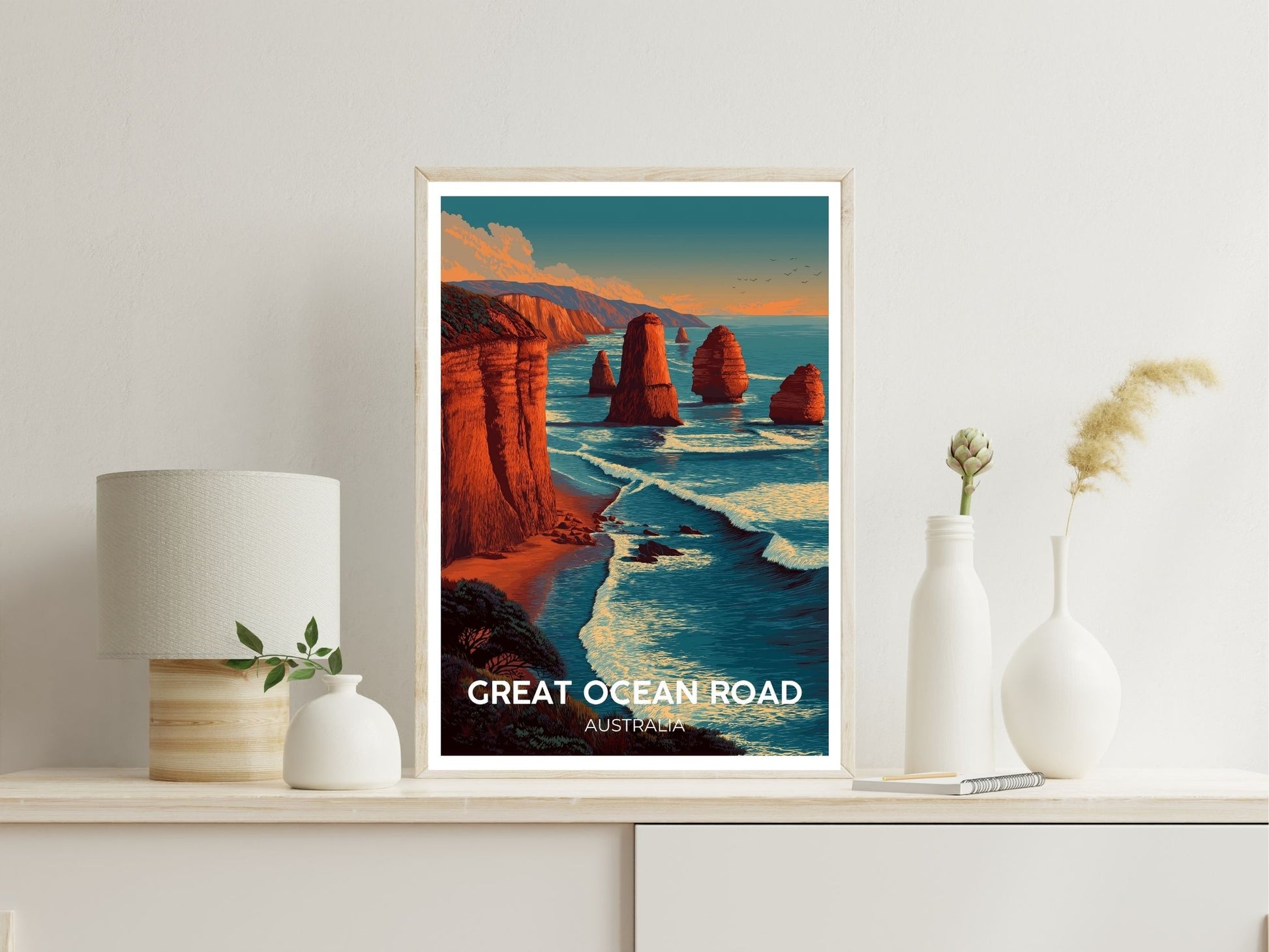 Gallery wall display of Great Ocean Road Australia travel poster – Atlas Prints