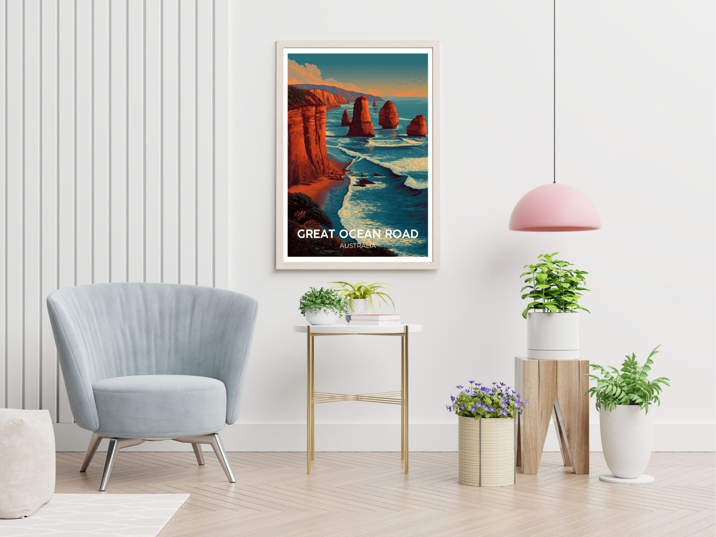 Great Ocean Road Australia travel print displayed in living room – Atlas Prints