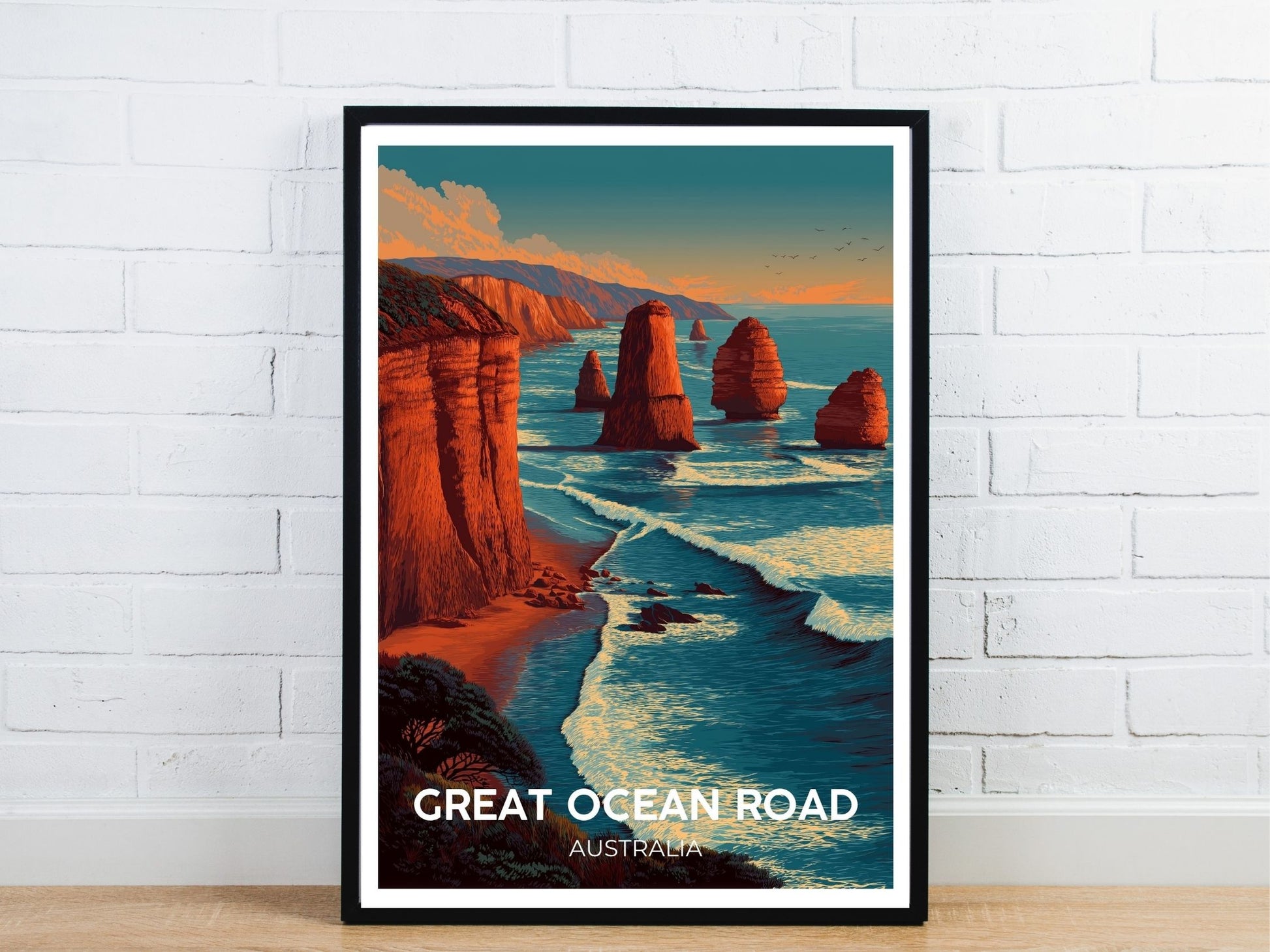 Minimal Great Ocean Road Australia travel art poster – Atlas Prints