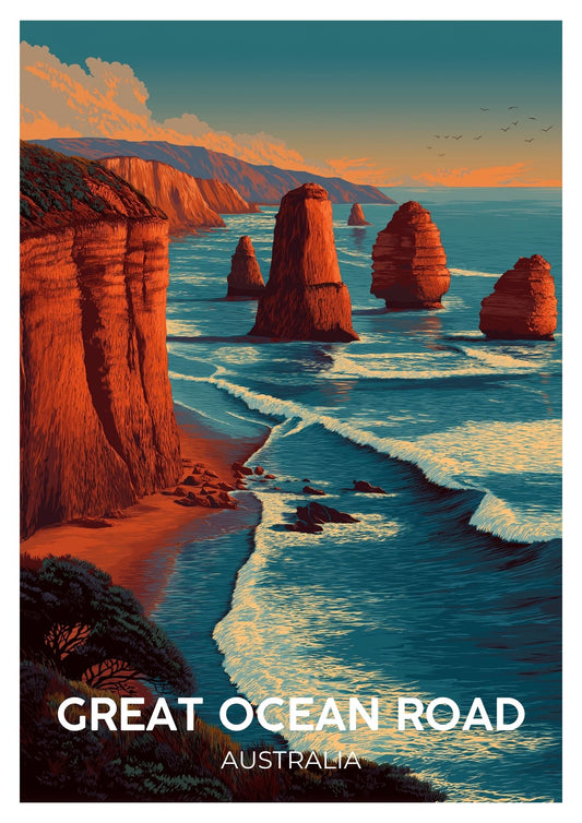 Vintage Great Ocean Road Australia travel poster wall art print – Atlas Prints