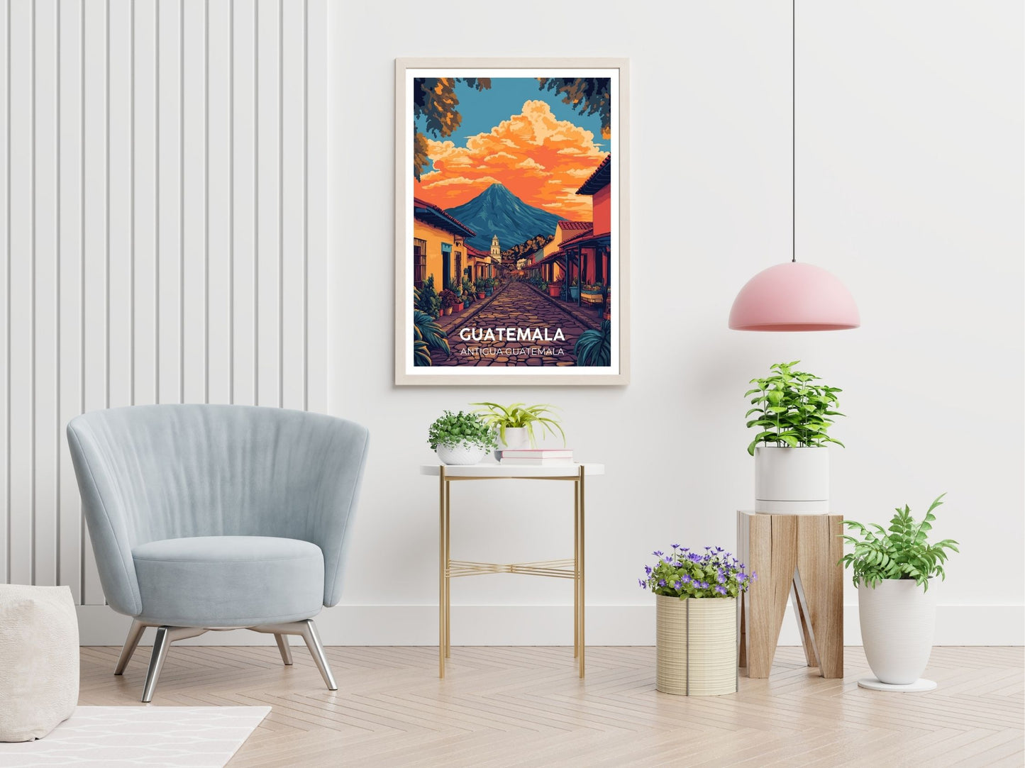 Guatemala Antigua travel print displayed in living room – Atlas Prints