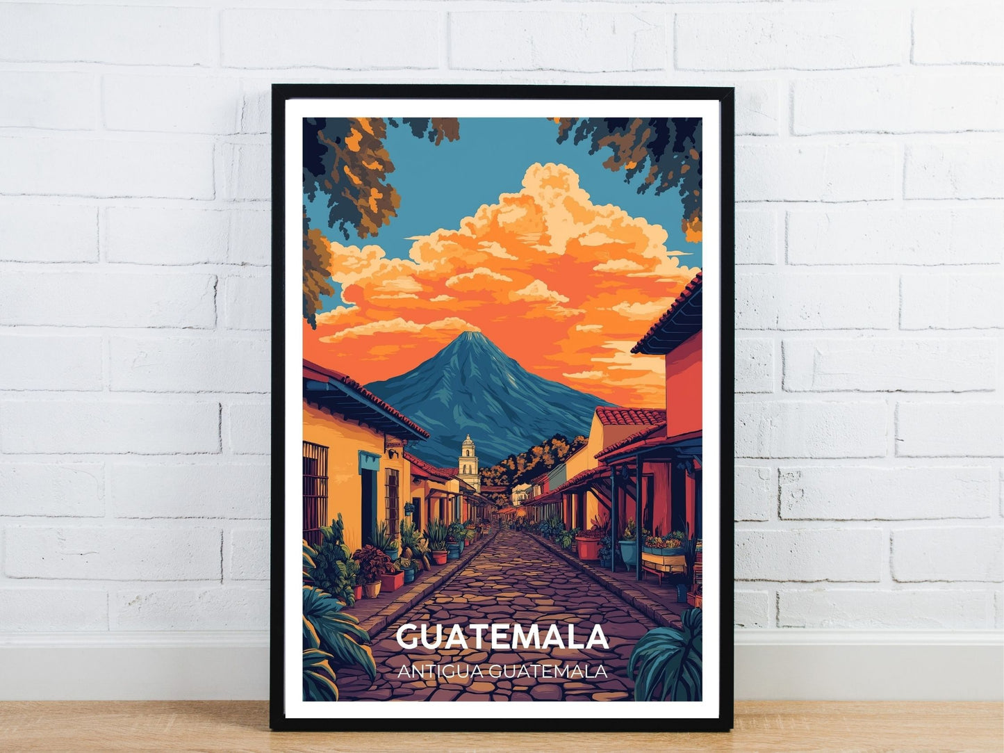 Minimal Guatemala Antigua travel art poster – Atlas Prints