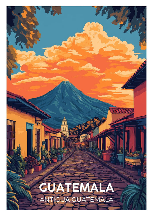 Vintage Guatemala Antigua travel poster wall art print – Atlas Prints
