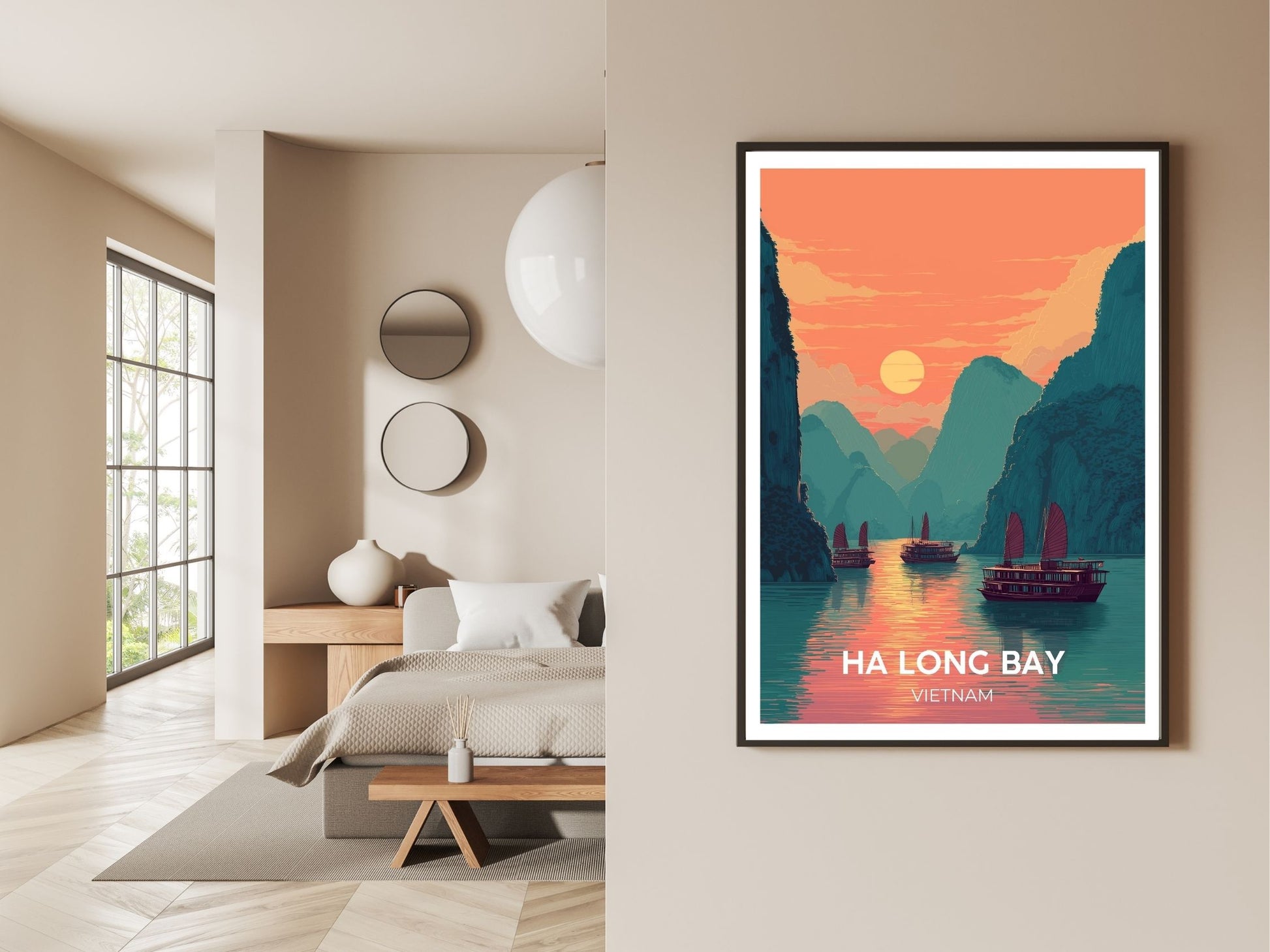Ha Long Bay Vietnam wall art print displayed in bedroom – Atlas Prints