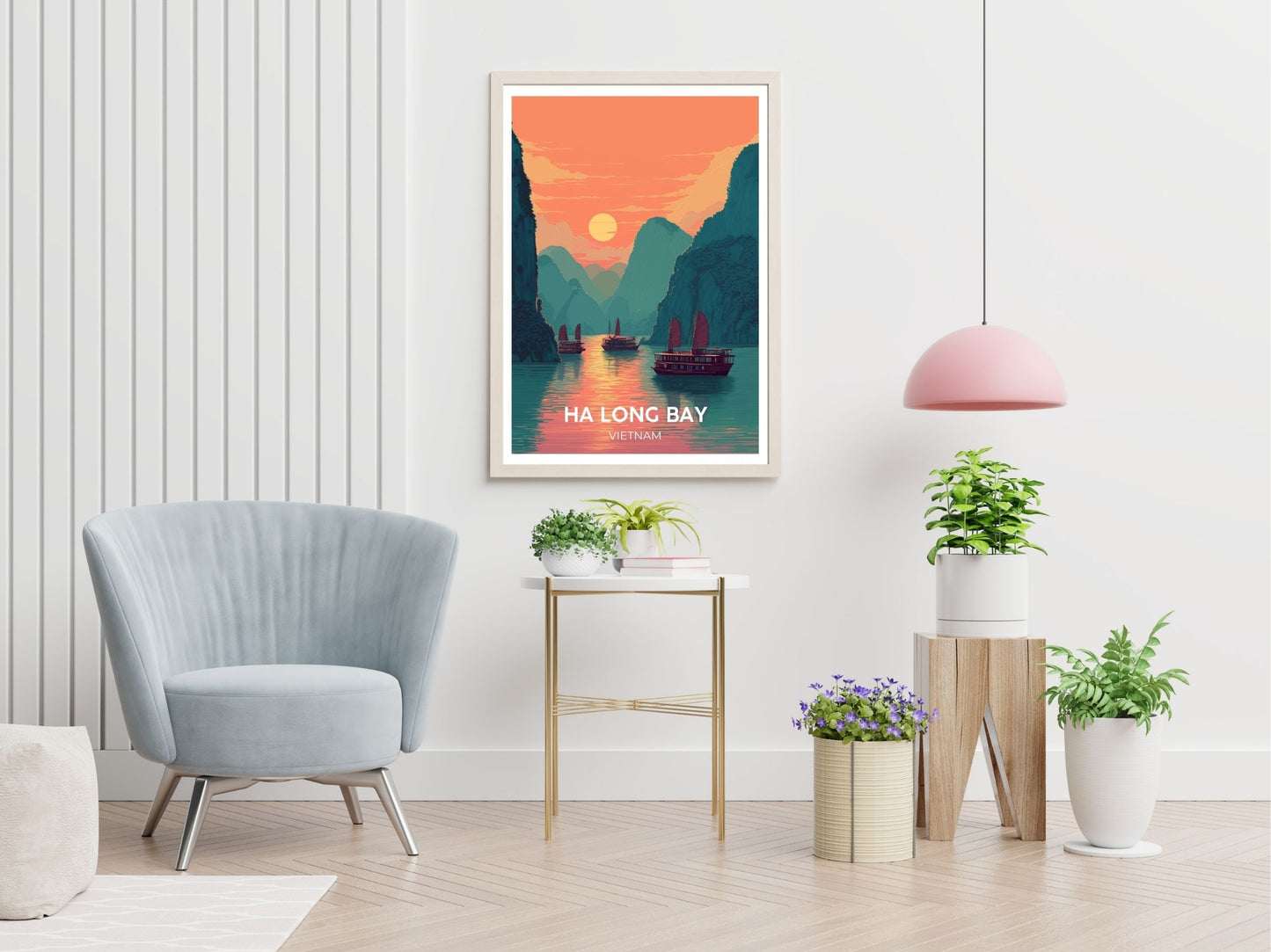 Ha Long Bay Vietnam travel print displayed in living room – Atlas Prints