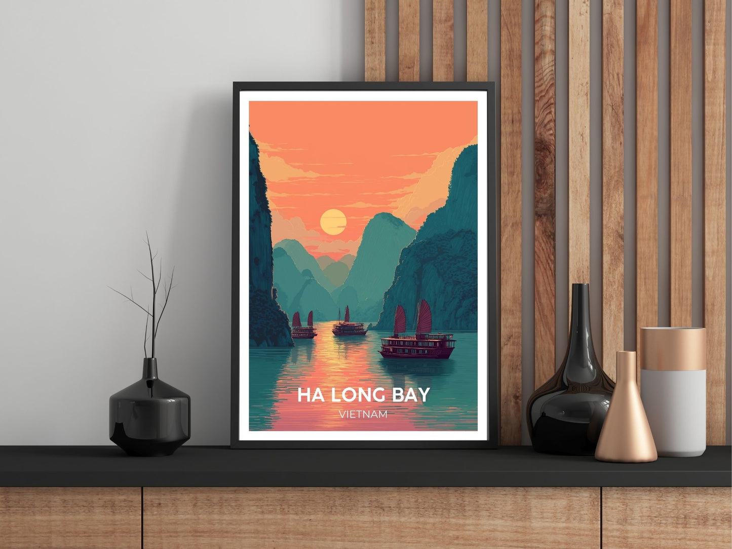 Close-up of Ha Long Bay Vietnam travel poster matte texture – Atlas Prints
