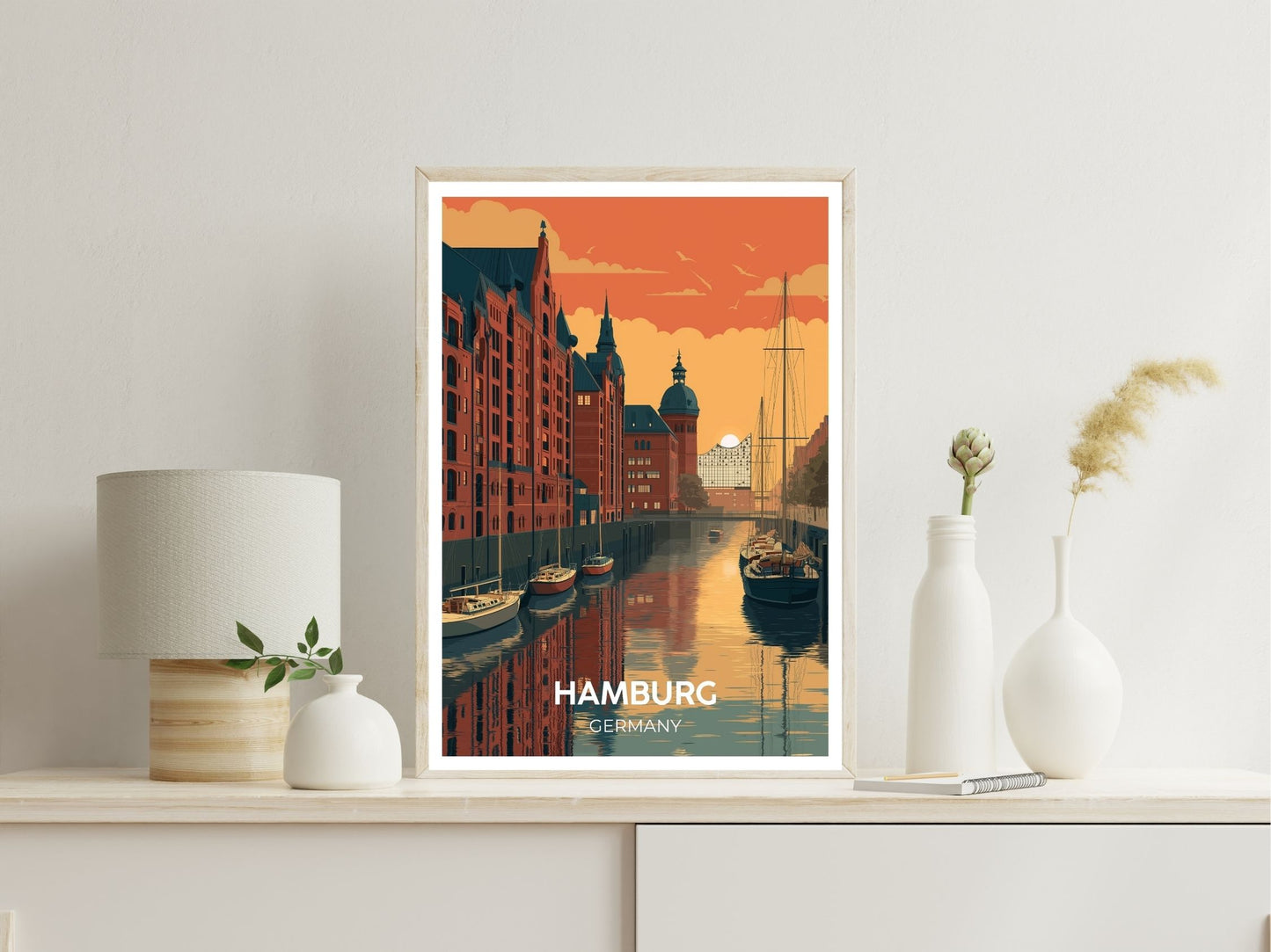 Hamburg Germany wall art print displayed in bedroom – Atlas Prints