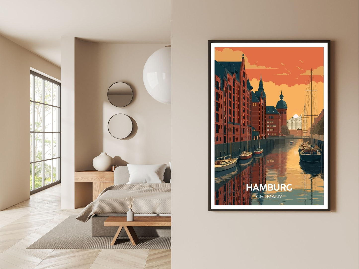 Gallery wall display of Hamburg Germany travel poster – Atlas Prints