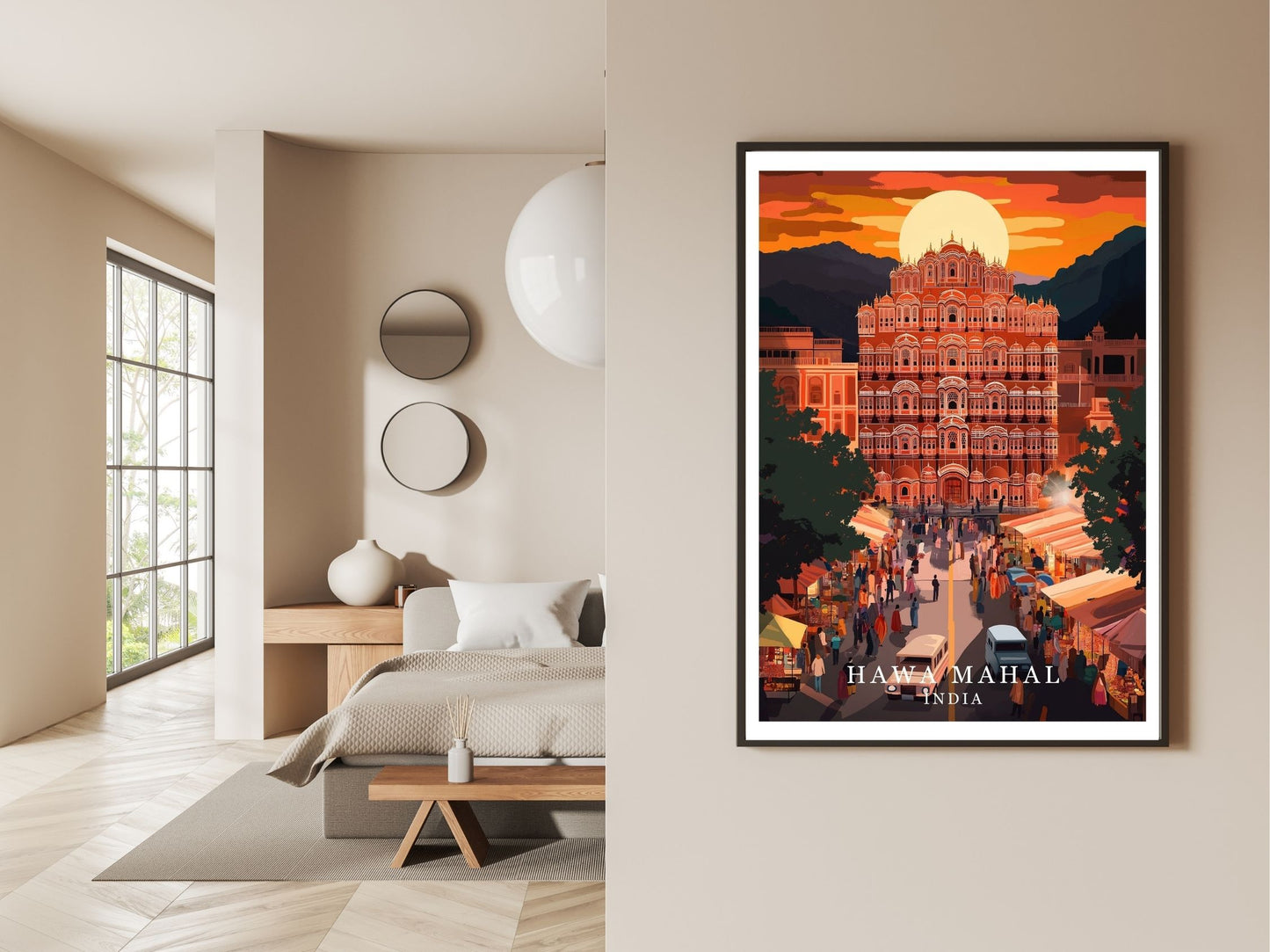 Gallery wall display of Hawa Mahal travel poster – Atlas Prints