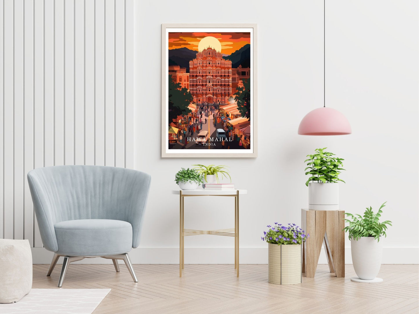 Hawa Mahal travel print displayed in living room – Atlas Prints