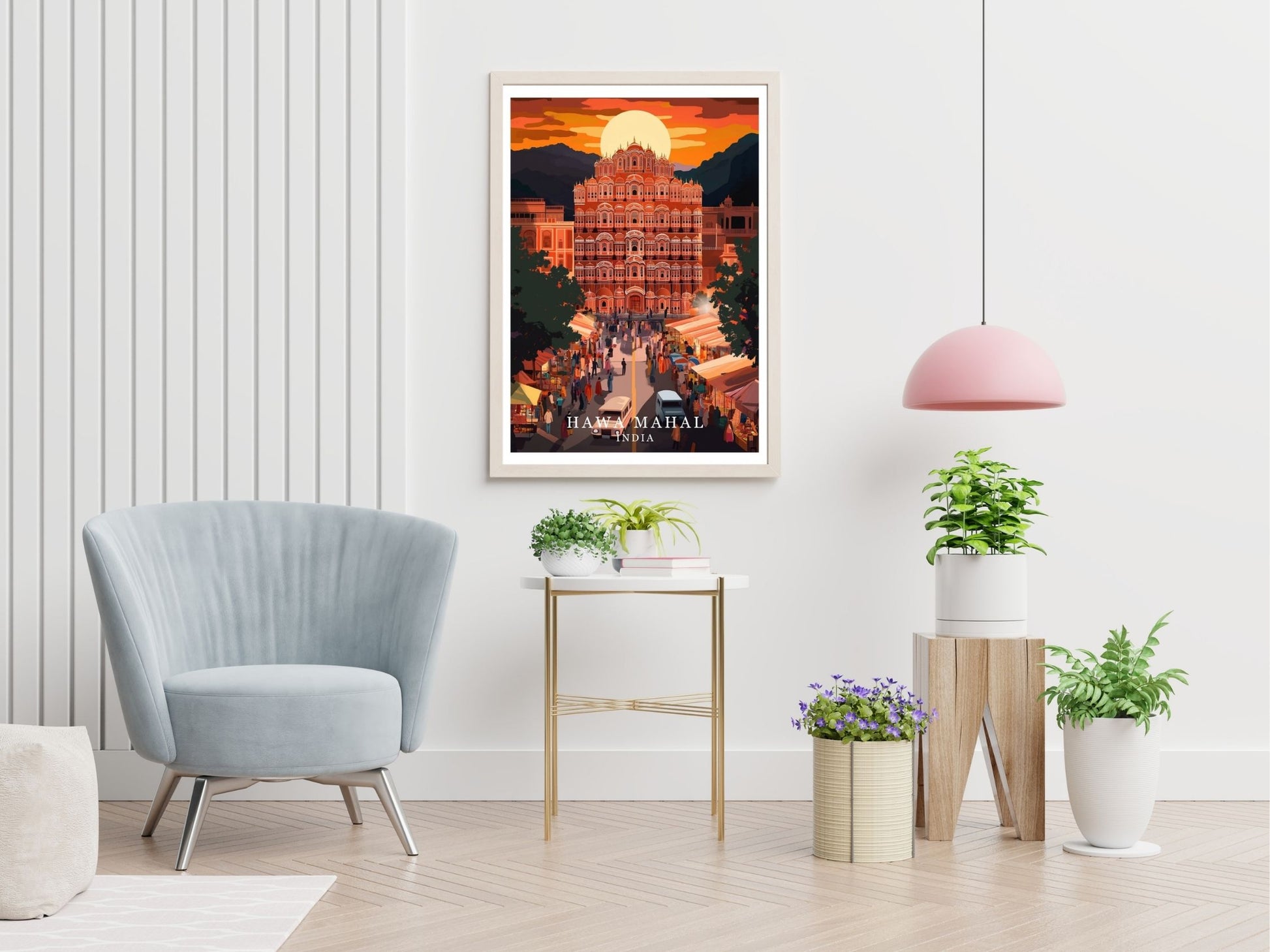 Hawa Mahal travel print displayed in living room – Atlas Prints
