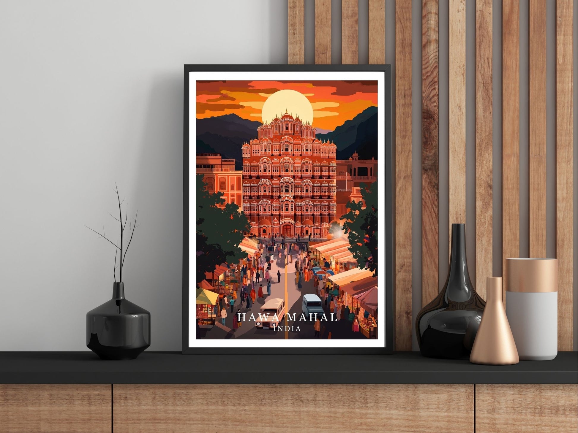 Close-up of Hawa Mahal travel poster matte texture – Atlas Prints