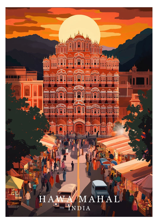 Vintage Hawa Mahal travel poster wall art print – Atlas Prints