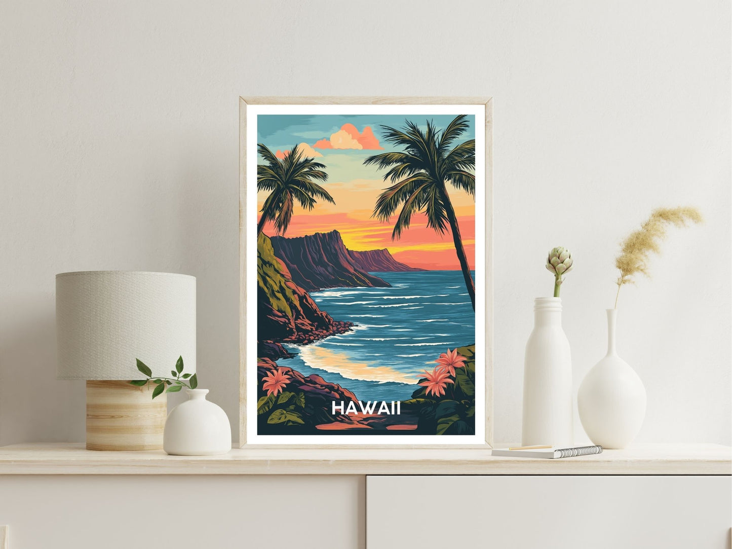 Hawaii Islands wall art print displayed in bedroom – Atlas Prints