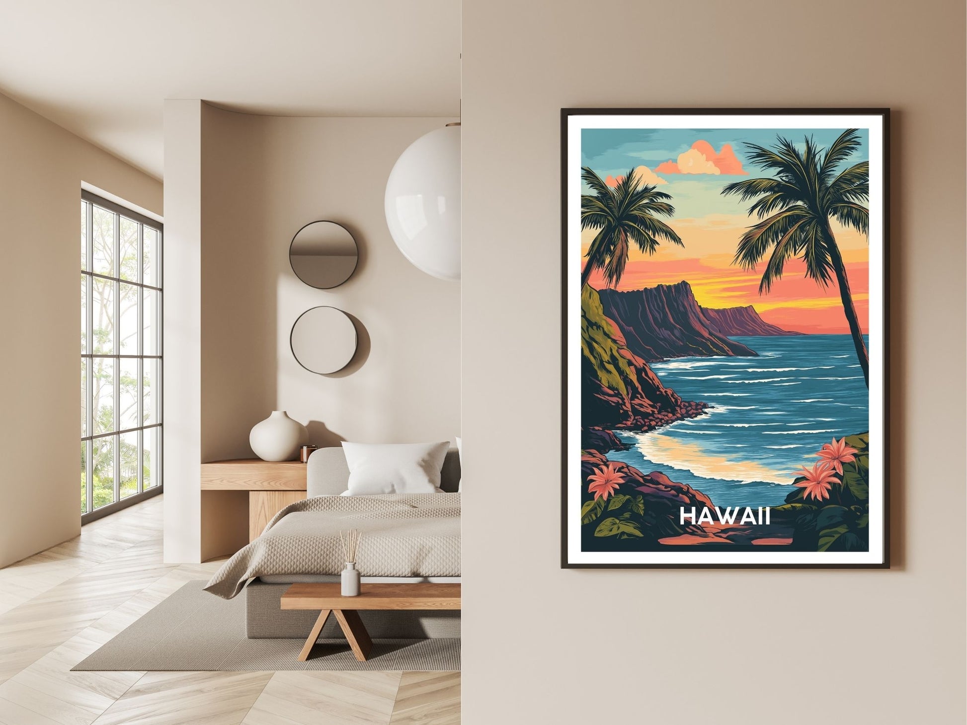 Gallery wall display of Hawaii Islands travel poster – Atlas Prints