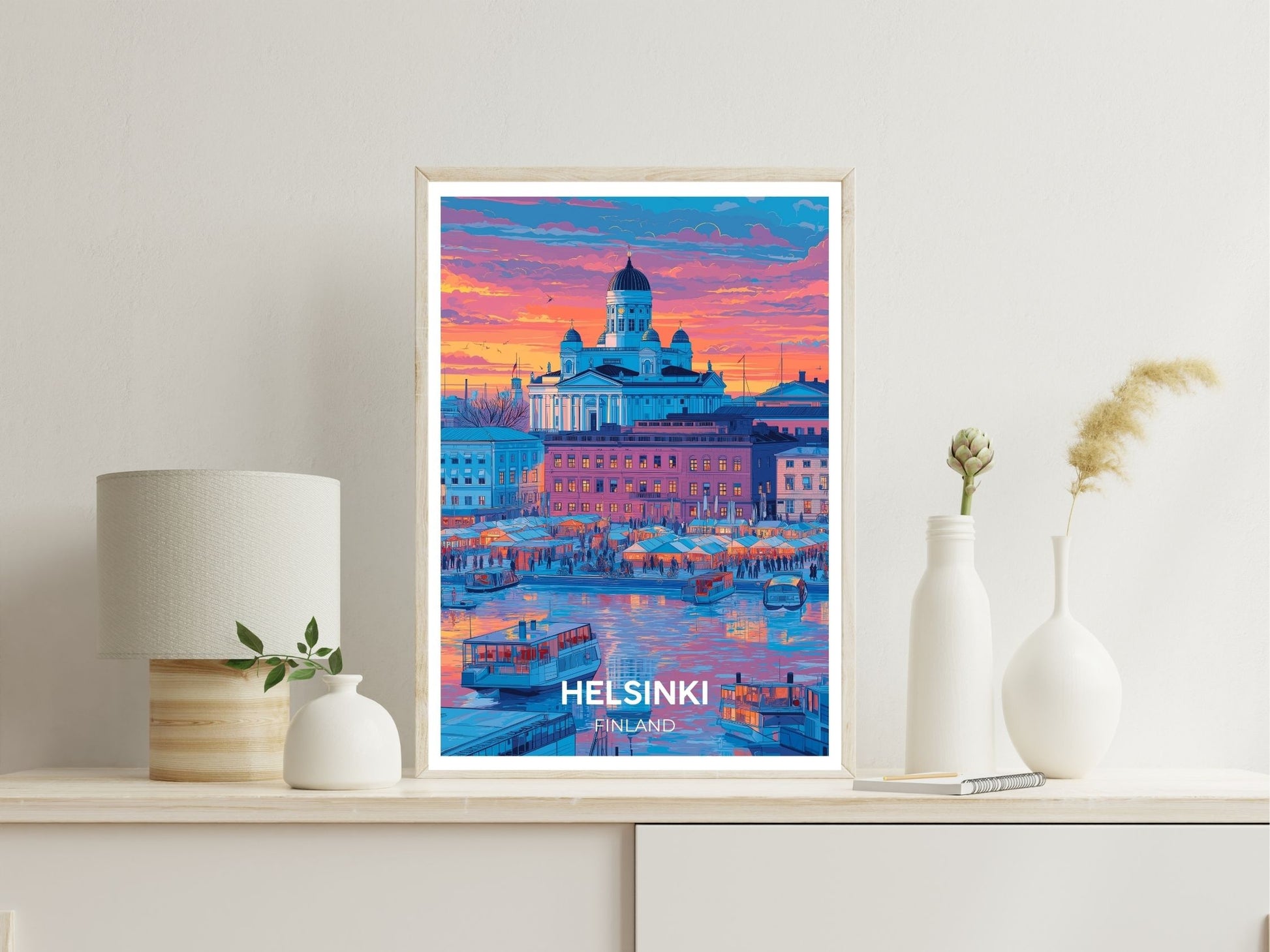 Helsinki Finland wall art print displayed in bedroom – Atlas Prints