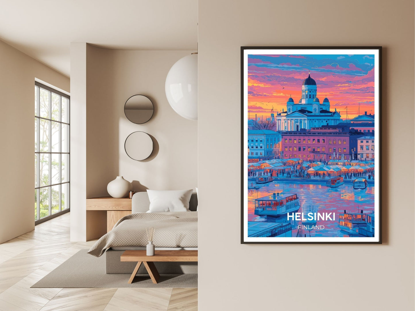 Gallery wall display of Helsinki Finland travel poster – Atlas Prints