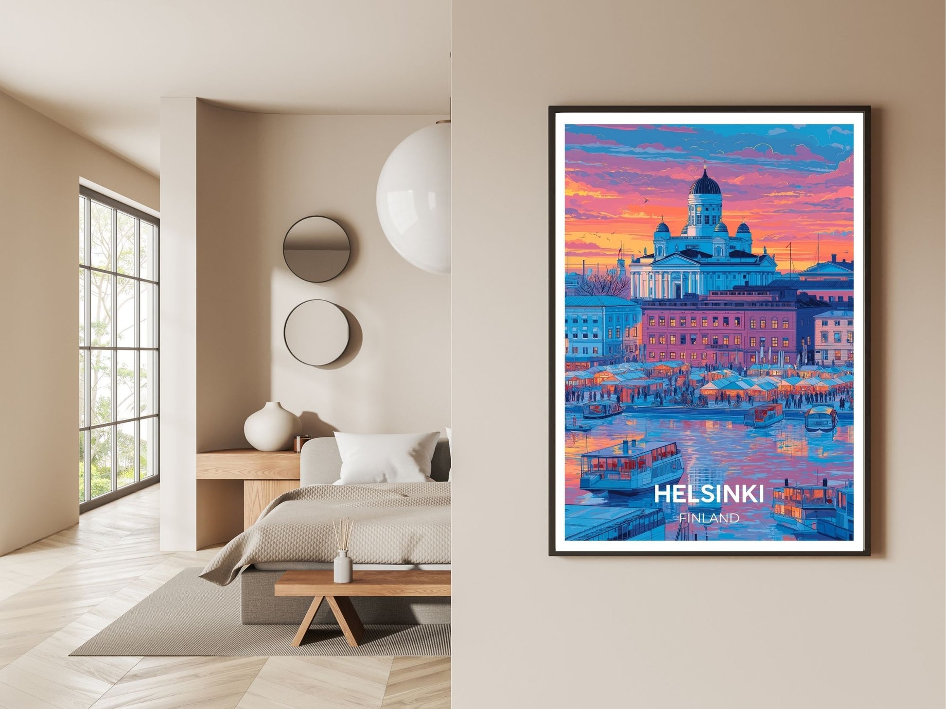 Gallery wall display of Helsinki Finland travel poster – Atlas Prints