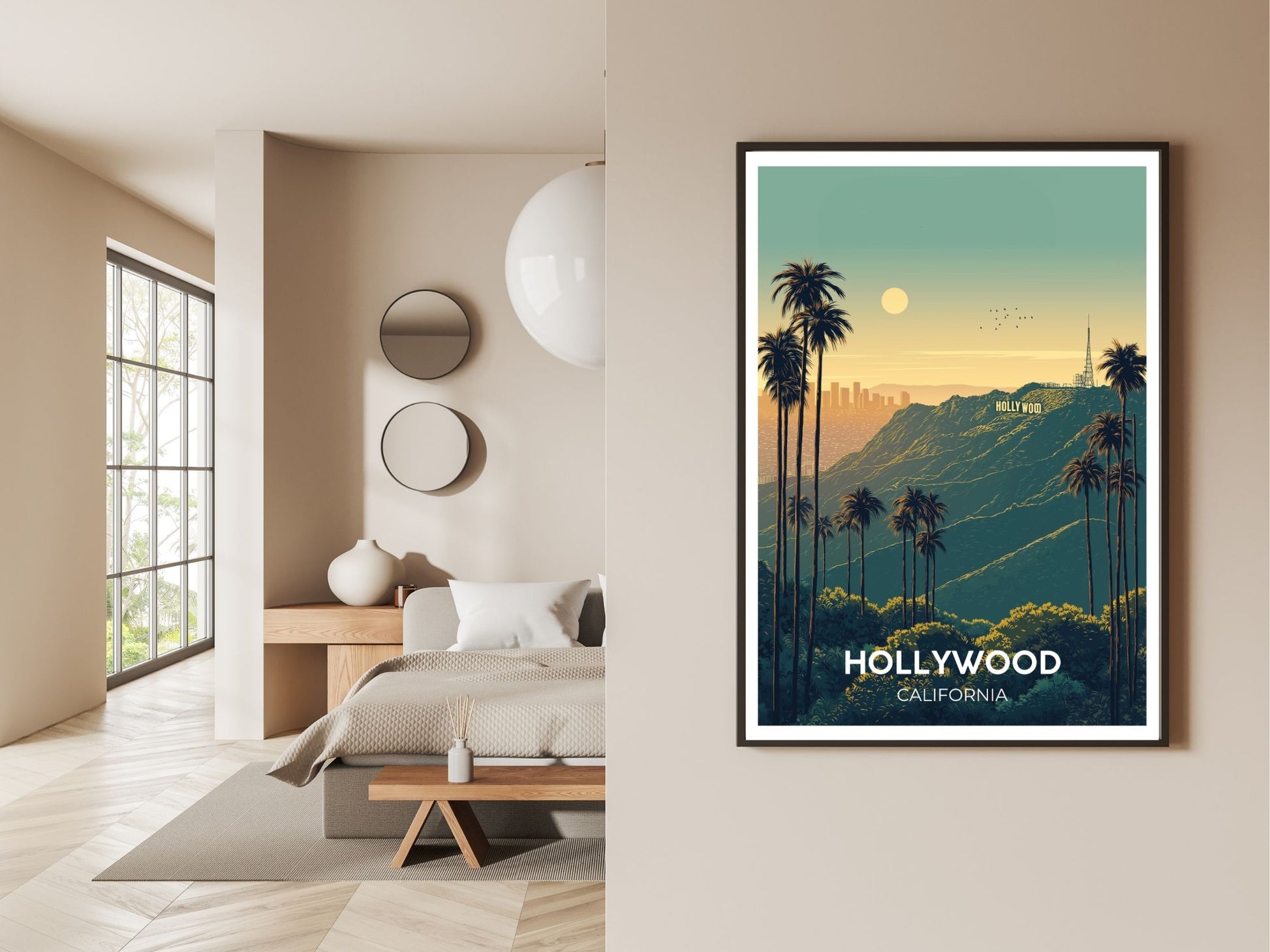 Gallery wall display of Hollywood travel poster – Atlas Prints