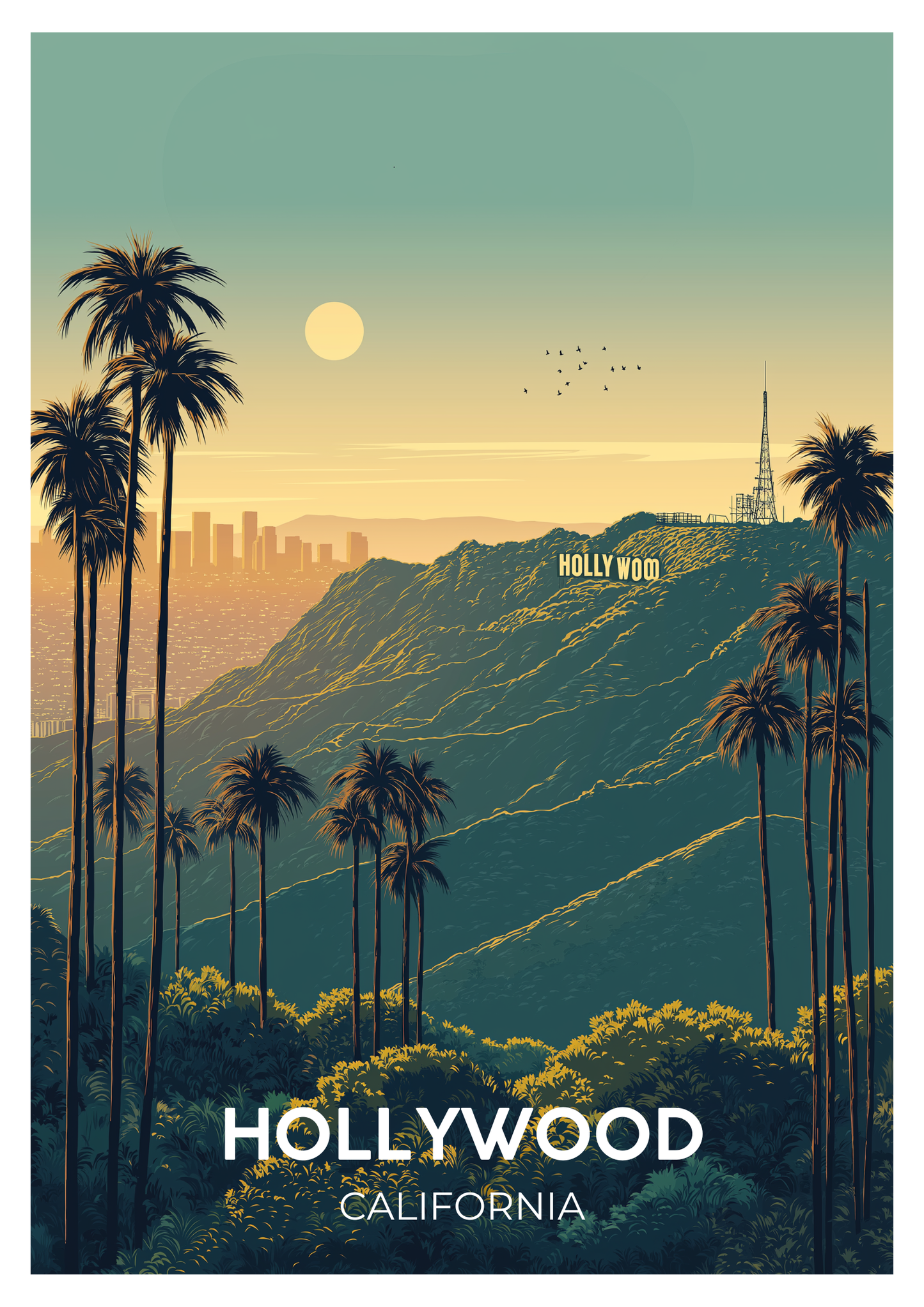 Hollywood California travel poster – vintage Los Angeles wall art by Atlas Prints
