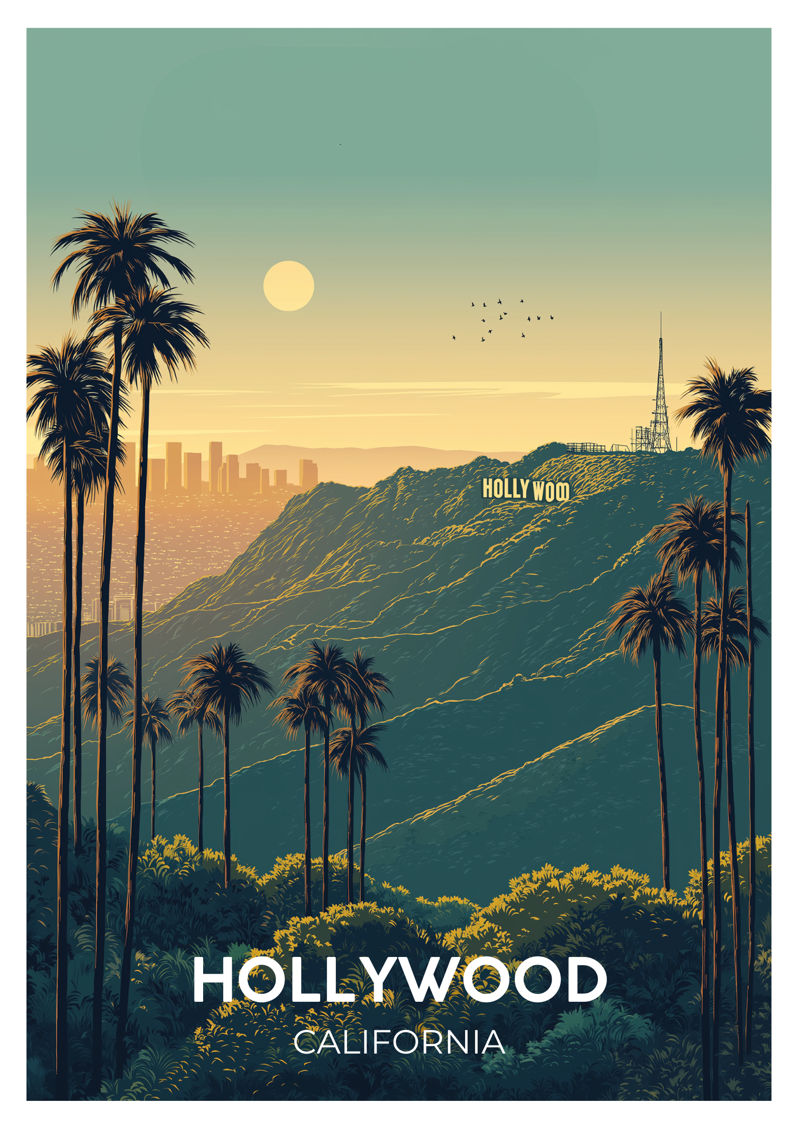 Hollywood California travel poster – vintage Los Angeles wall art by Atlas Prints