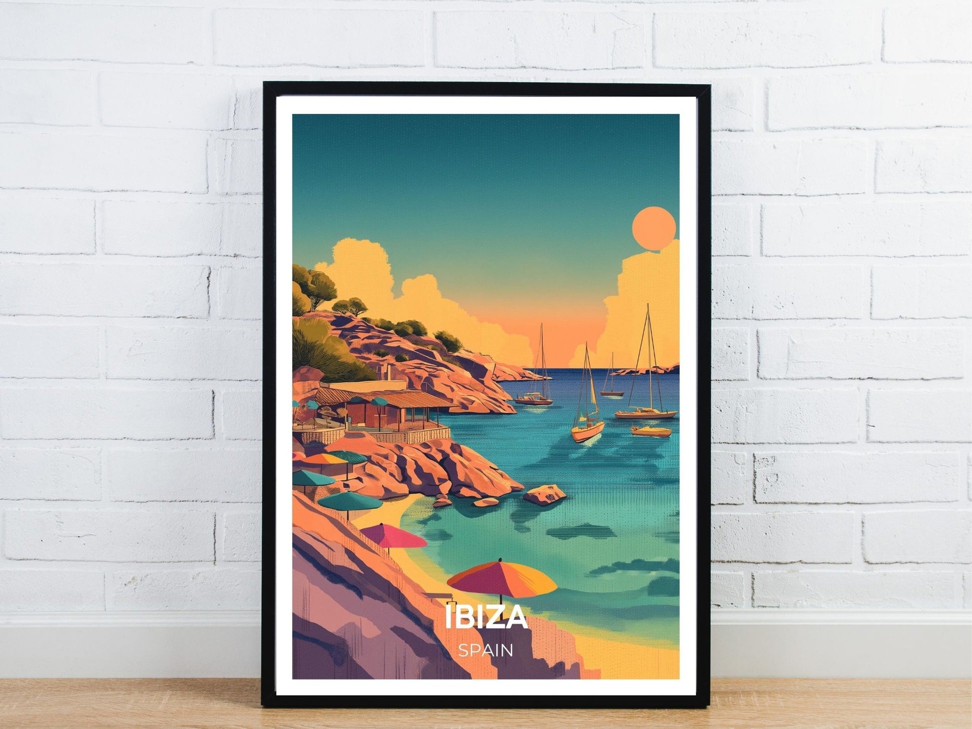 Minimal Ibiza Spain travel art poster – Atlas Prints
