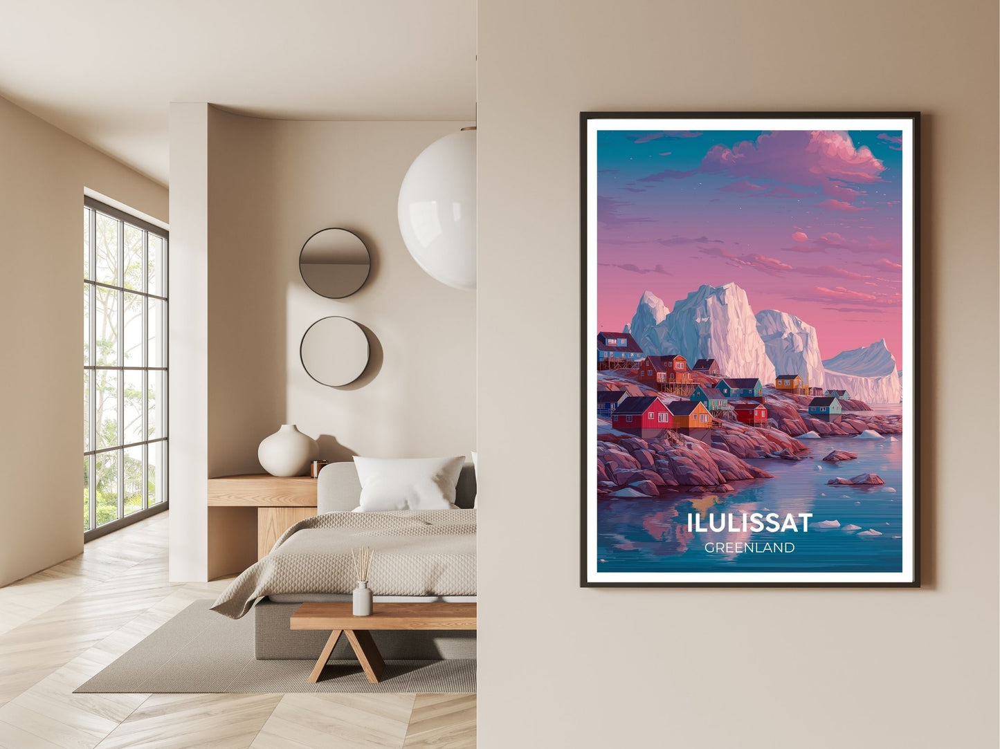 Gallery wall display of Ilulissat Greenland travel poster – Atlas Prints