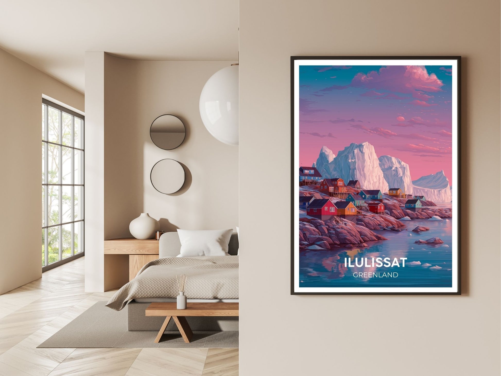 Gallery wall display of Ilulissat Greenland travel poster – Atlas Prints