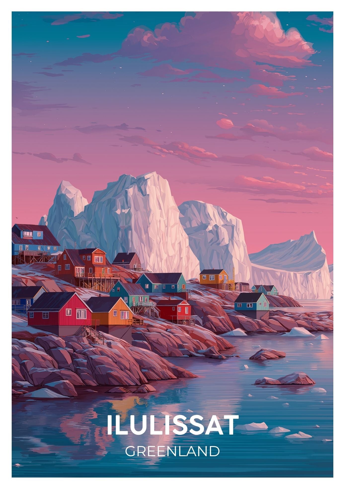 Vintage Ilulissat Greenland travel poster wall art print – Atlas Prints