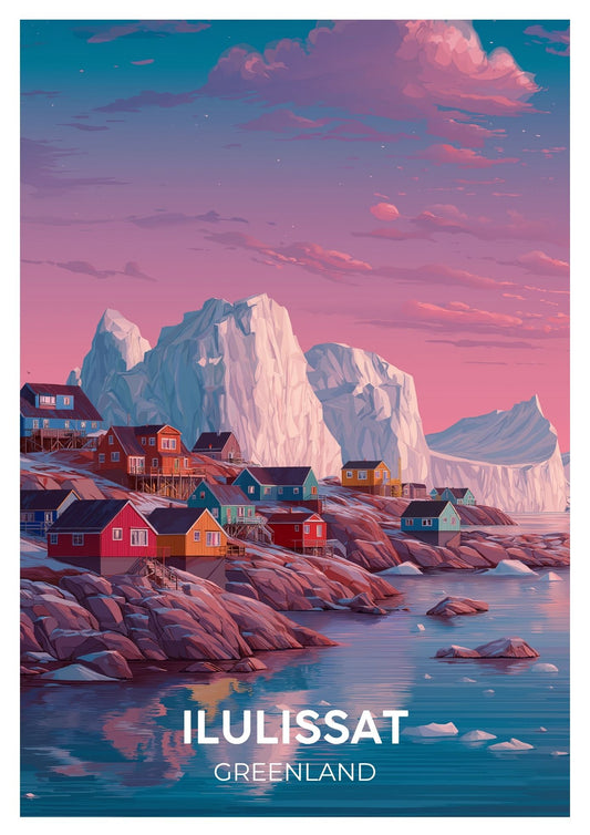 Vintage Ilulissat Greenland travel poster wall art print – Atlas Prints