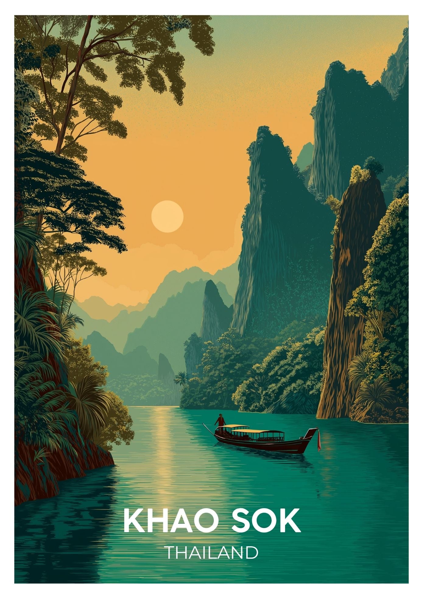 Vintage Khao Sok Thailand travel poster wall art print – Atlas Prints