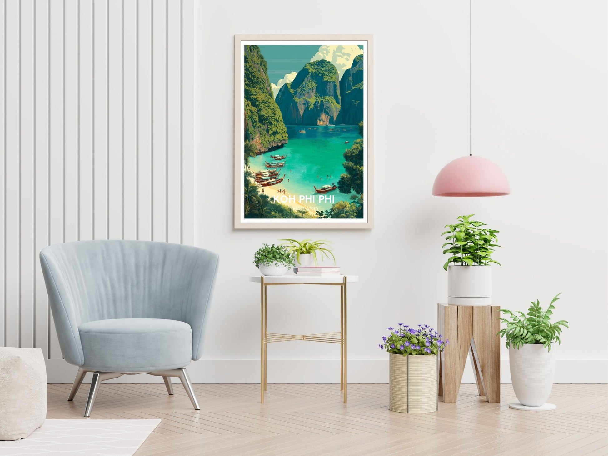 Koh Phi Phi travel print displayed in living room – Atlas Prints