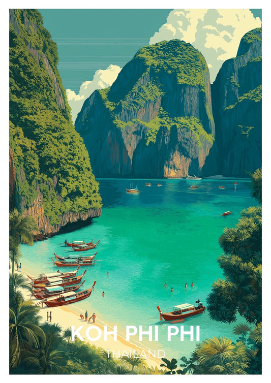 Vintage Koh Phi Phi travel poster wall art print – Atlas Prints