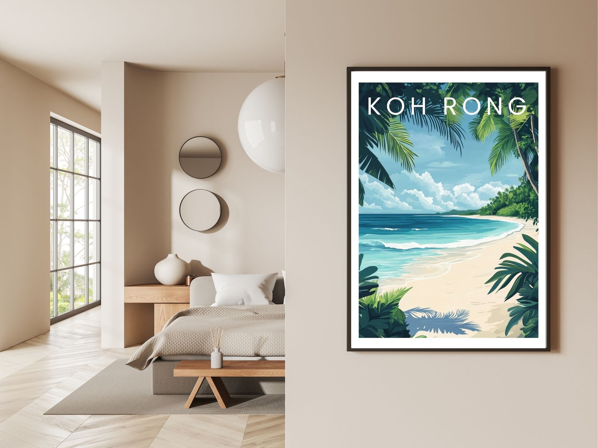 Gallery wall display of Koh Rong Cambodia travel poster – Atlas Prints