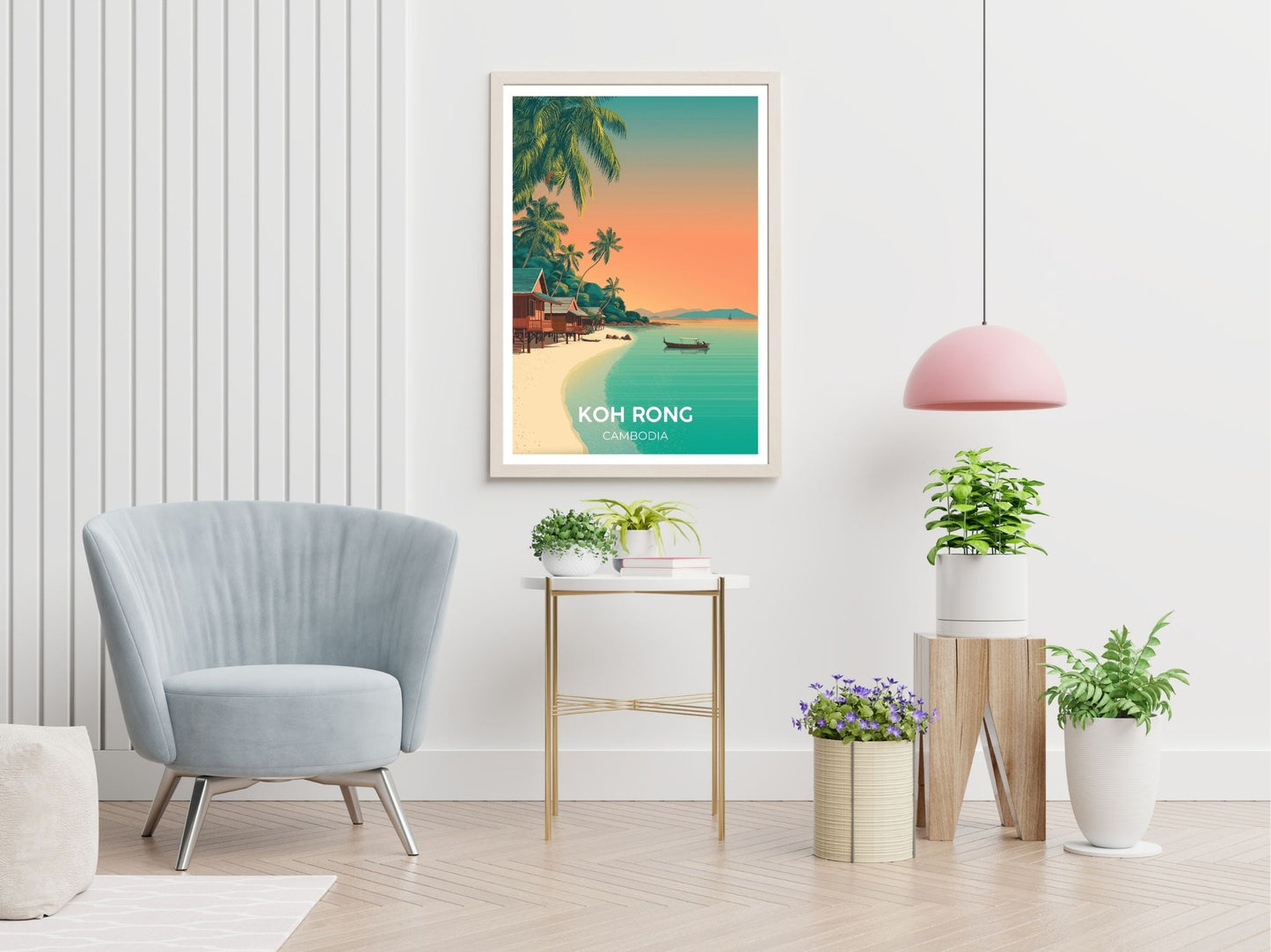 Koh Rong travel print displayed in living room – Atlas Prints