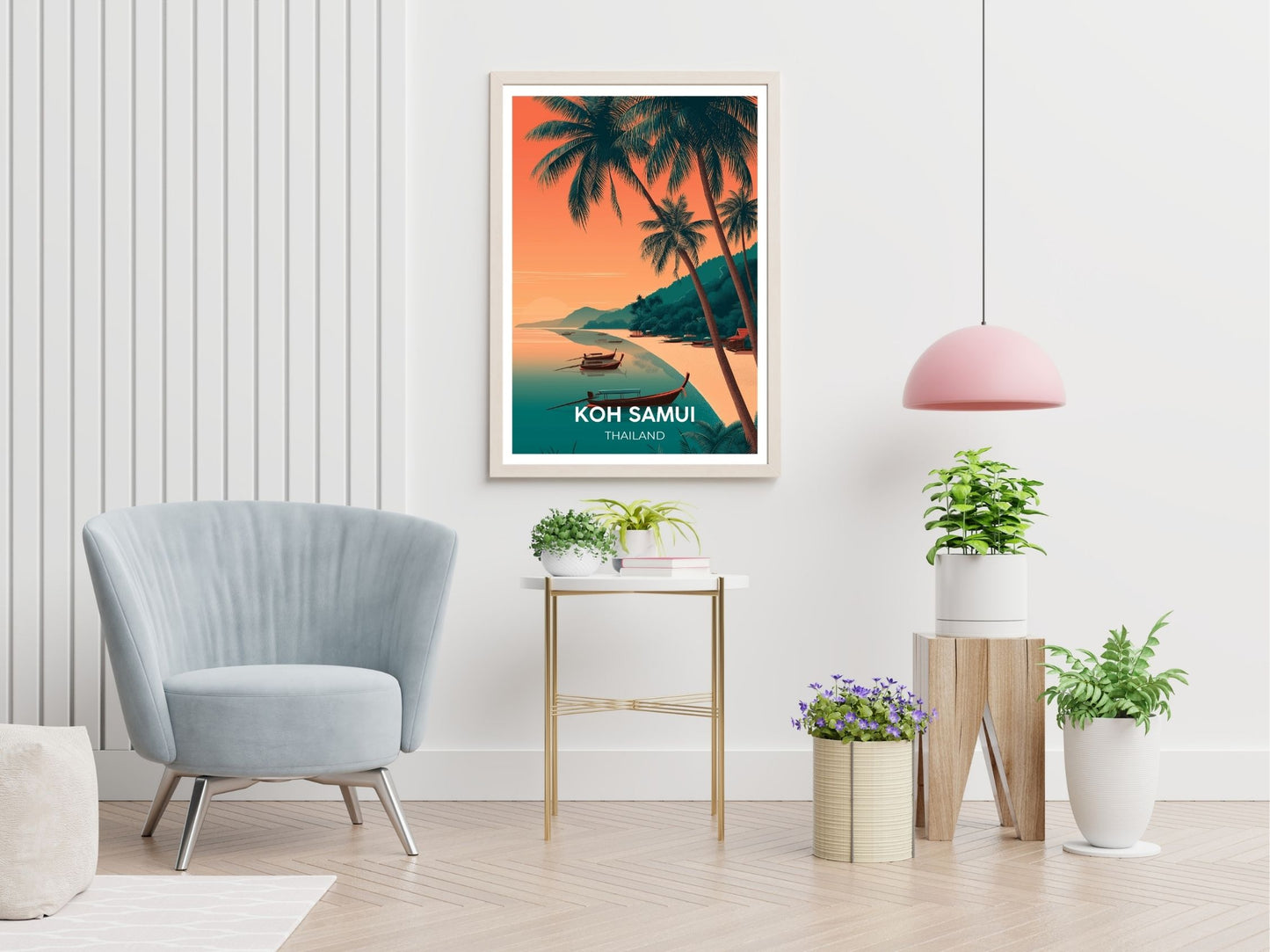 Koh Samui Thailand travel print displayed in living room – Atlas Prints
