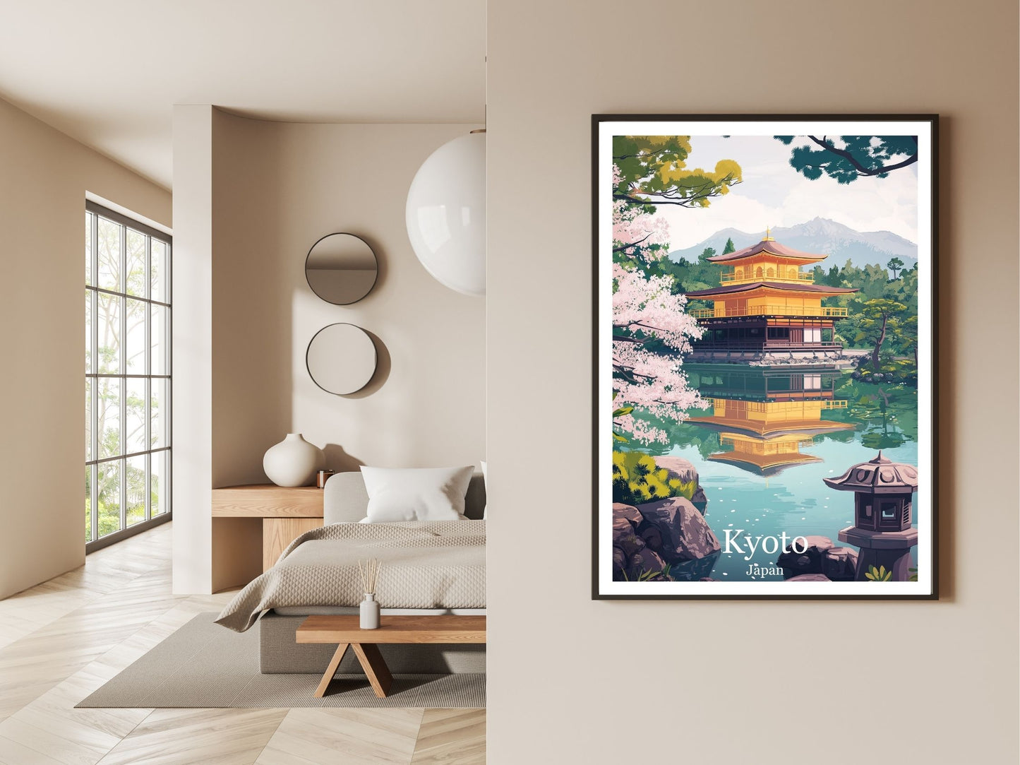 Gallery wall display of Kyoto Japan travel poster – Atlas Prints