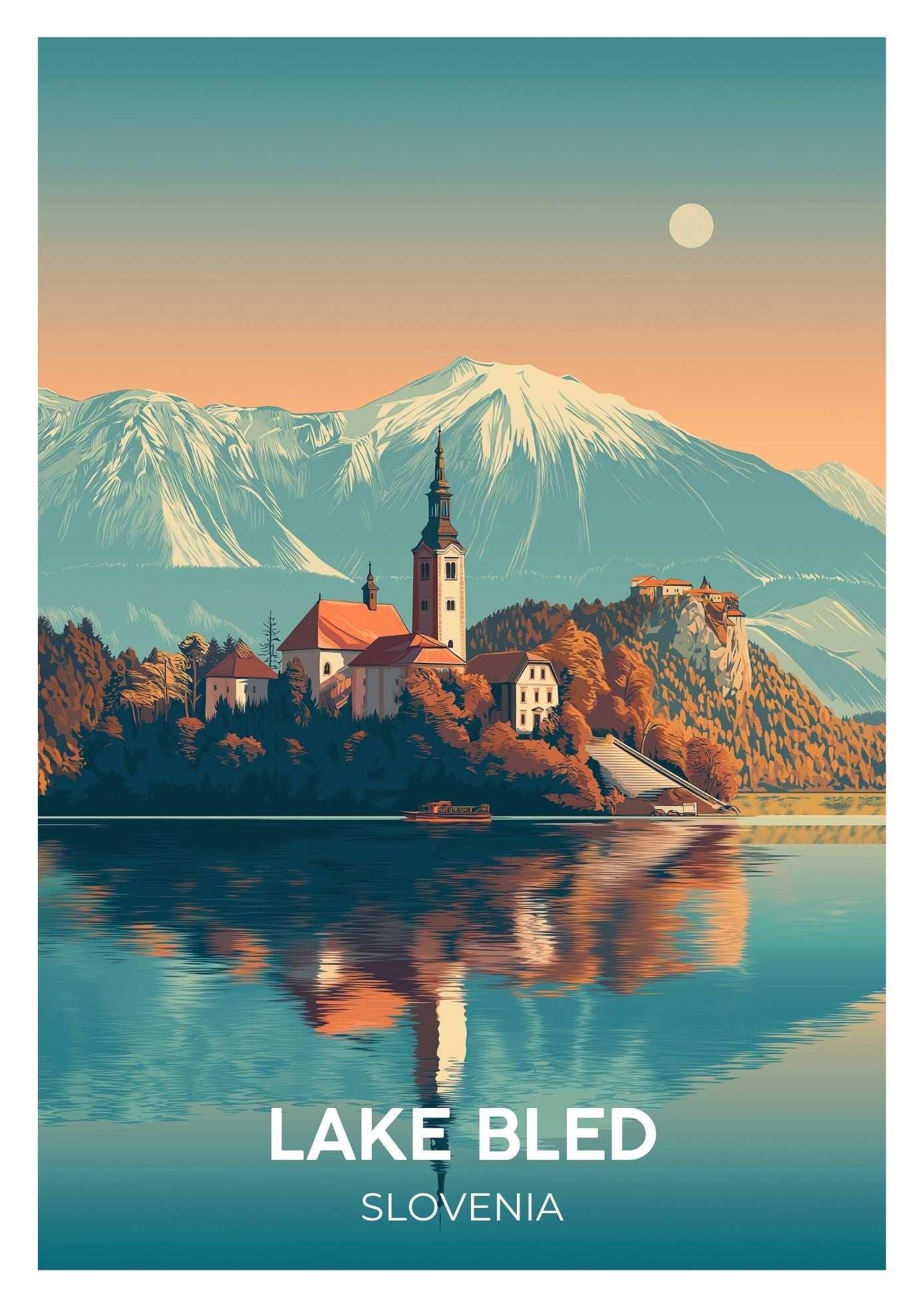 Vintage Lake Bled travel poster wall art print – Atlas Prints