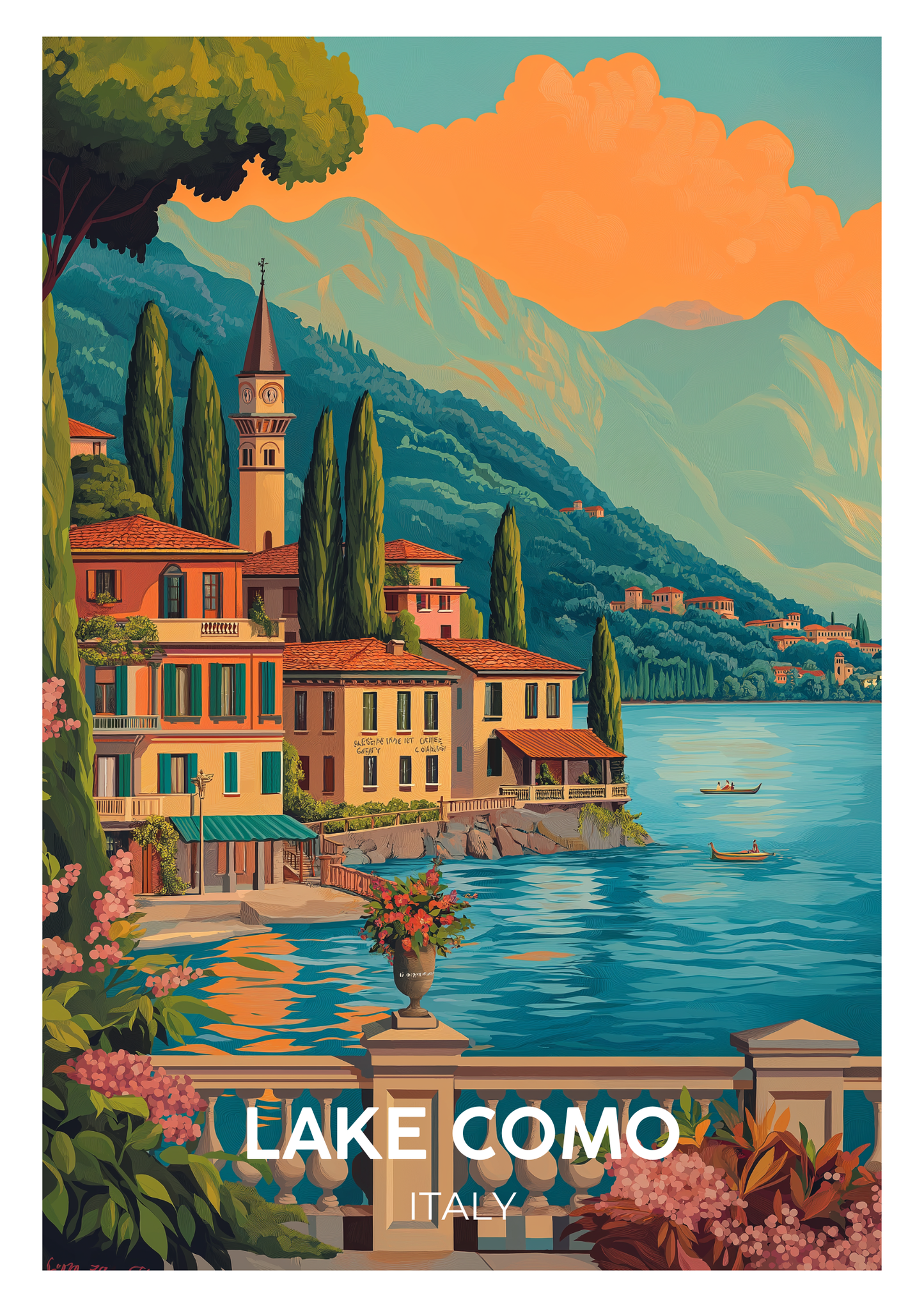 Lake Como Italy travel poster – vintage Mediterranean wall art by Atlas Prints